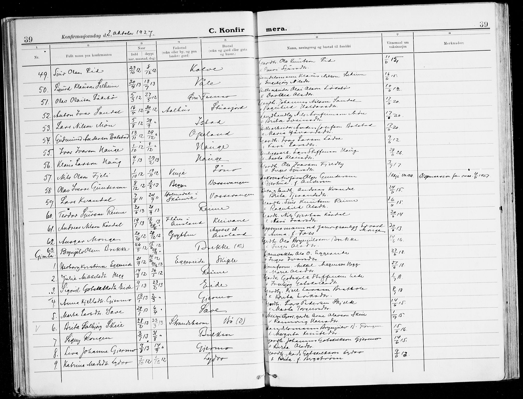 Voss sokneprestembete, AV/SAB-A-79001/H/Haa: Parish register (official) no. B 3, 1922-1942, p. 39