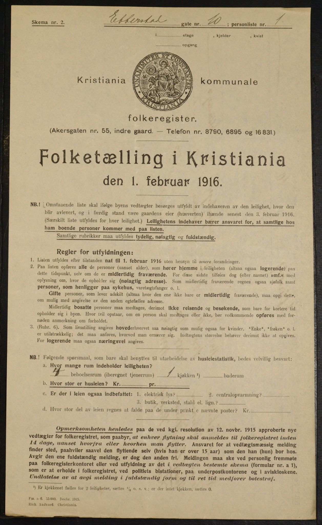 OBA, Municipal Census 1916 for Kristiania, 1916, p. 22744