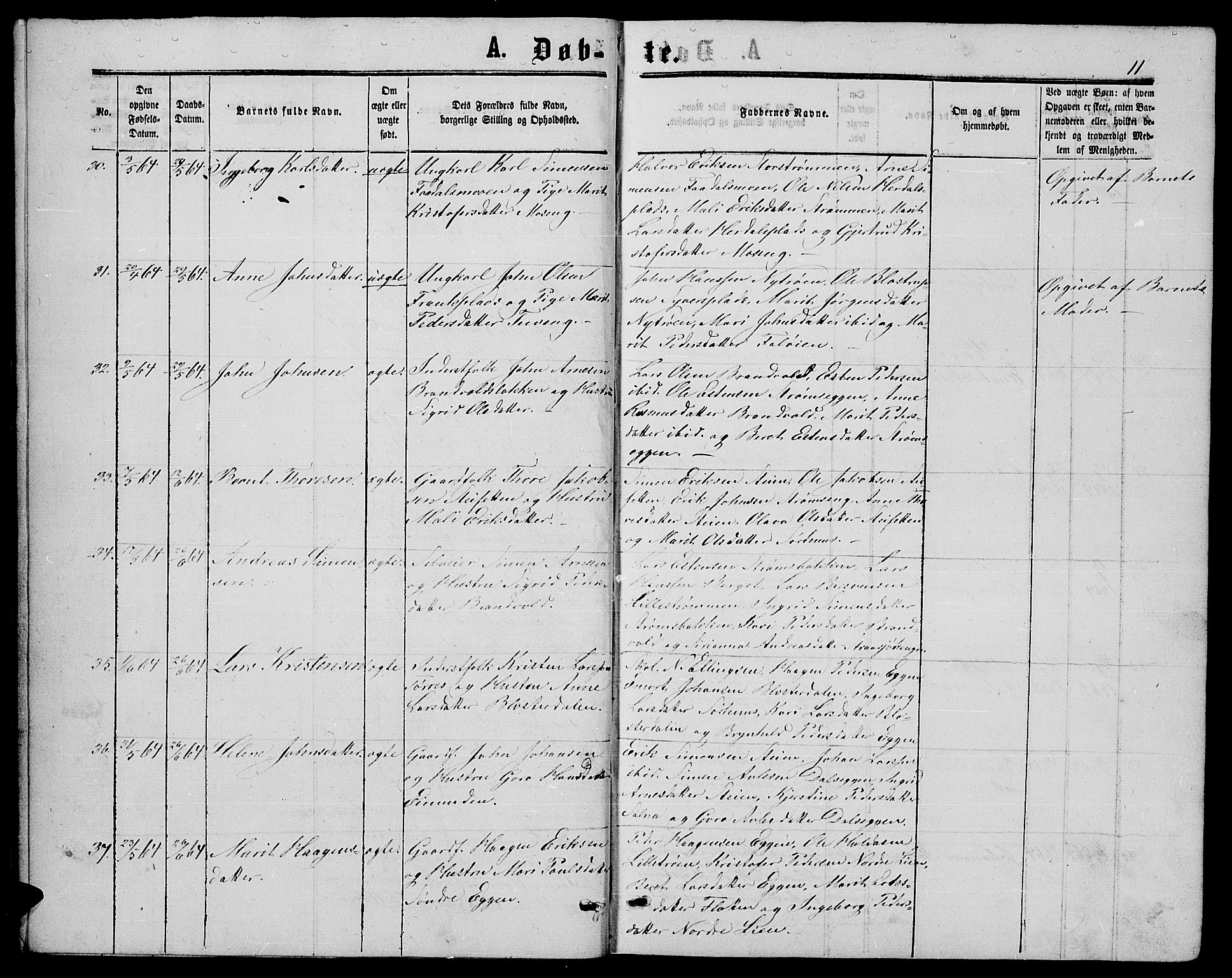 Alvdal prestekontor, AV/SAH-PREST-060/H/Ha/Hab/L0002: Parish register (copy) no. 2, 1863-1878, p. 11