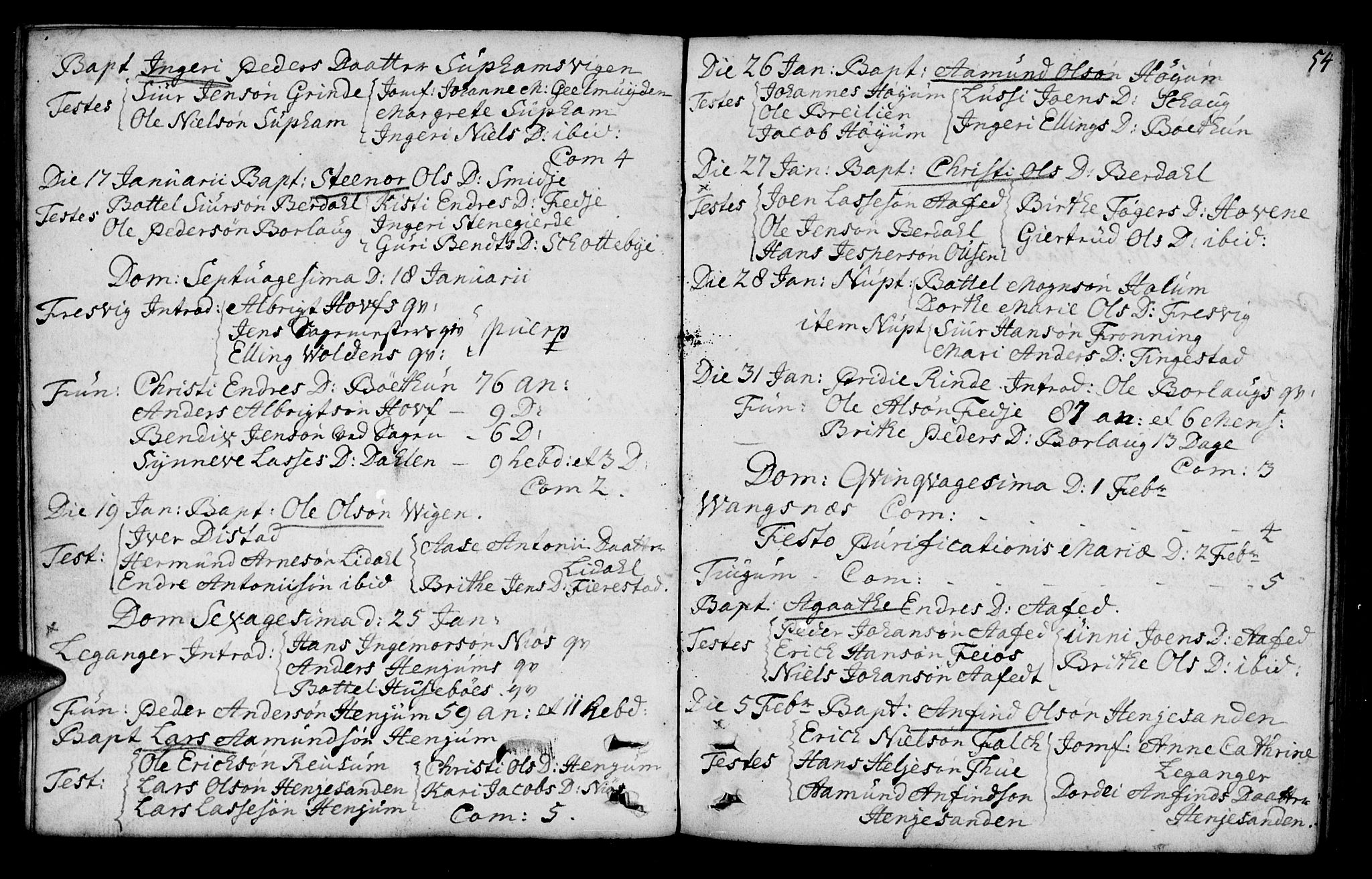 Leikanger sokneprestembete, AV/SAB-A-81001/H/Haa/Haaa/L0003: Parish register (official) no. A 3, 1756-1770, p. 54