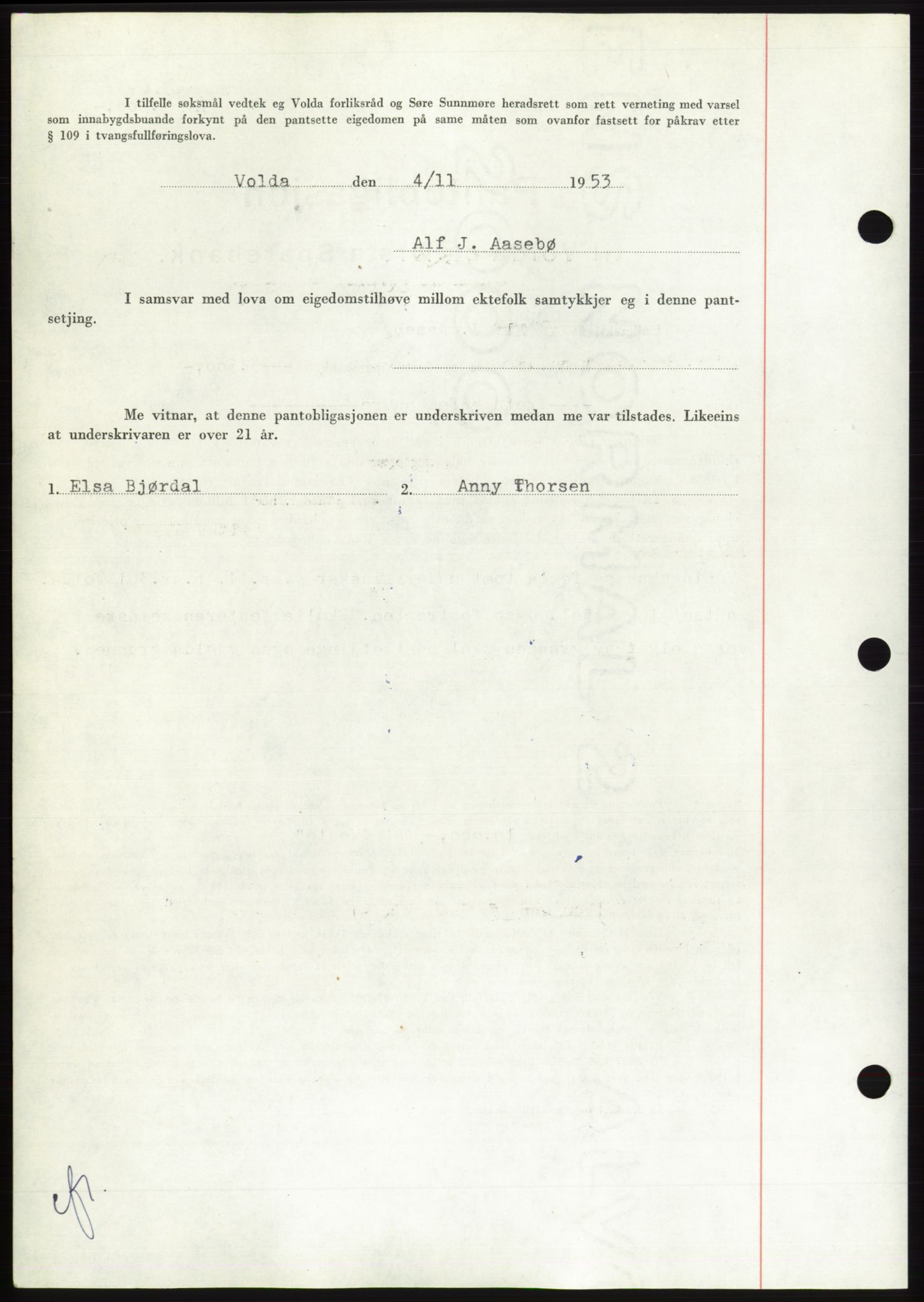 Søre Sunnmøre sorenskriveri, AV/SAT-A-4122/1/2/2C/L0124: Mortgage book no. 12B, 1953-1954, Diary no: : 2701/1953