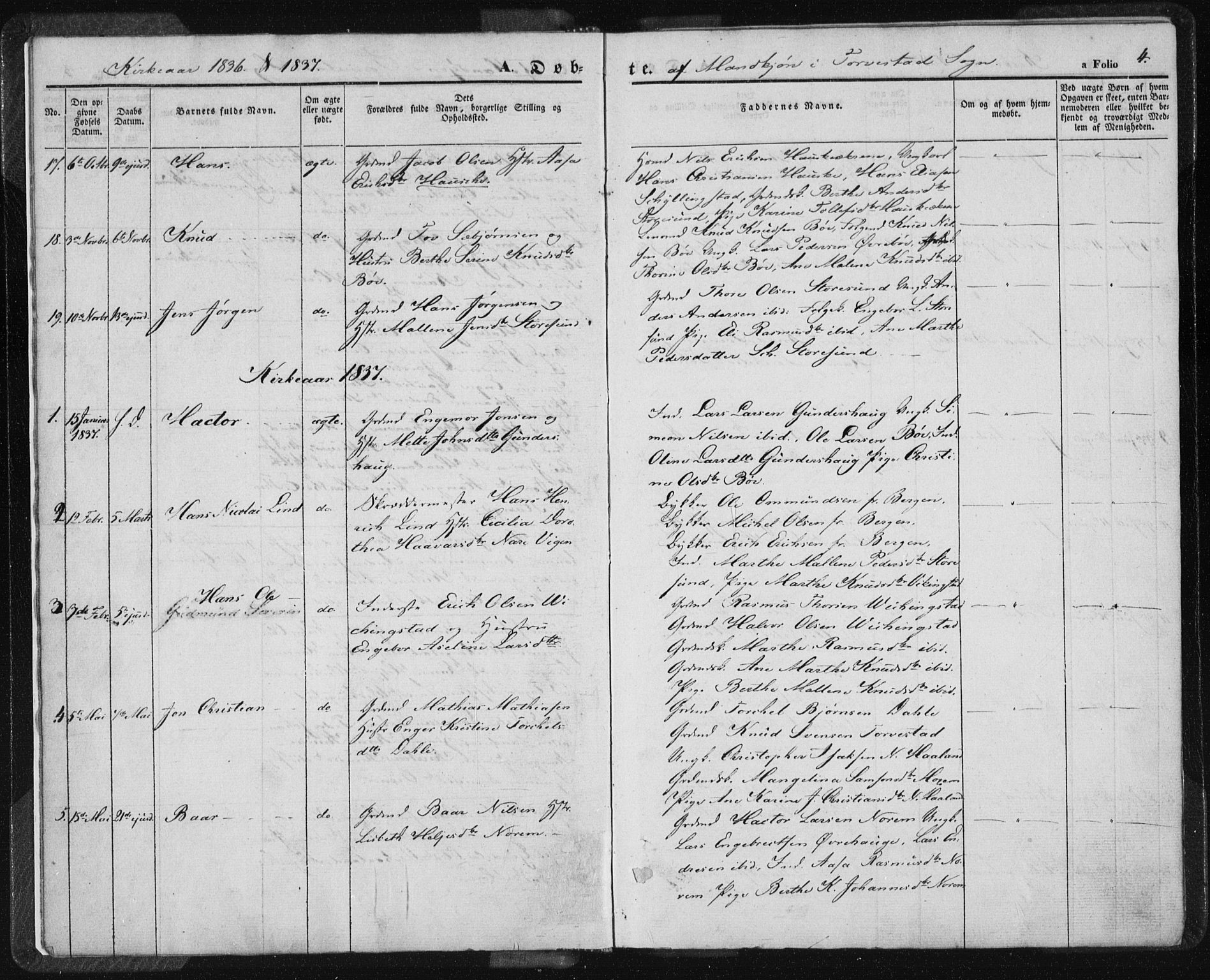 Torvastad sokneprestkontor, AV/SAST-A -101857/H/Ha/Haa/L0005: Parish register (official) no. A 5, 1836-1847, p. 4