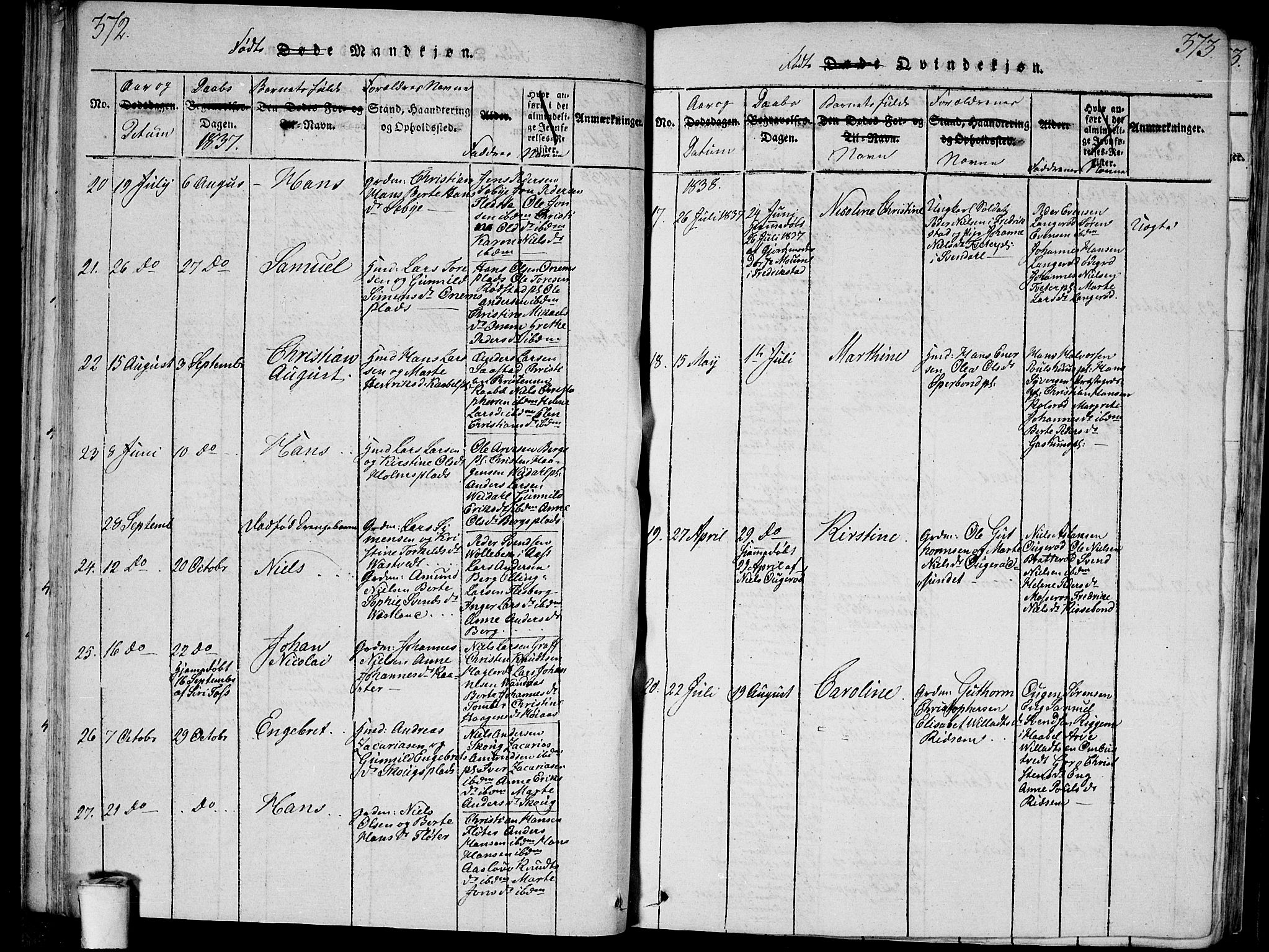 Våler prestekontor Kirkebøker, SAO/A-11083/G/Ga/L0001: Parish register (copy) no. I 1, 1815-1839, p. 372-373