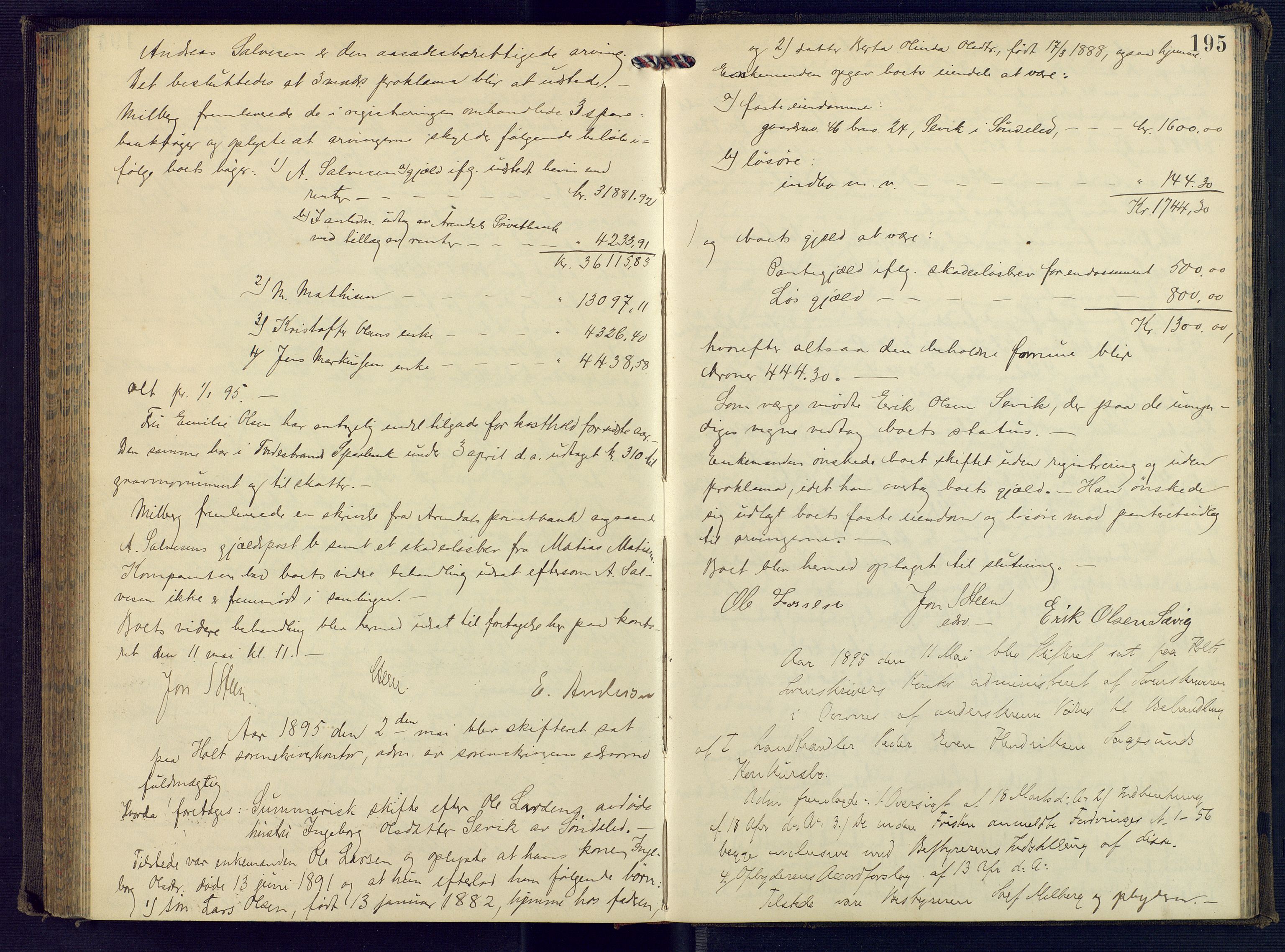 Holt sorenskriveri, AV/SAK-1221-0002/H/Hc/L0018: Skiftebehandlingsprotokoll nr. 9, 1890-1897, p. 194b-195a