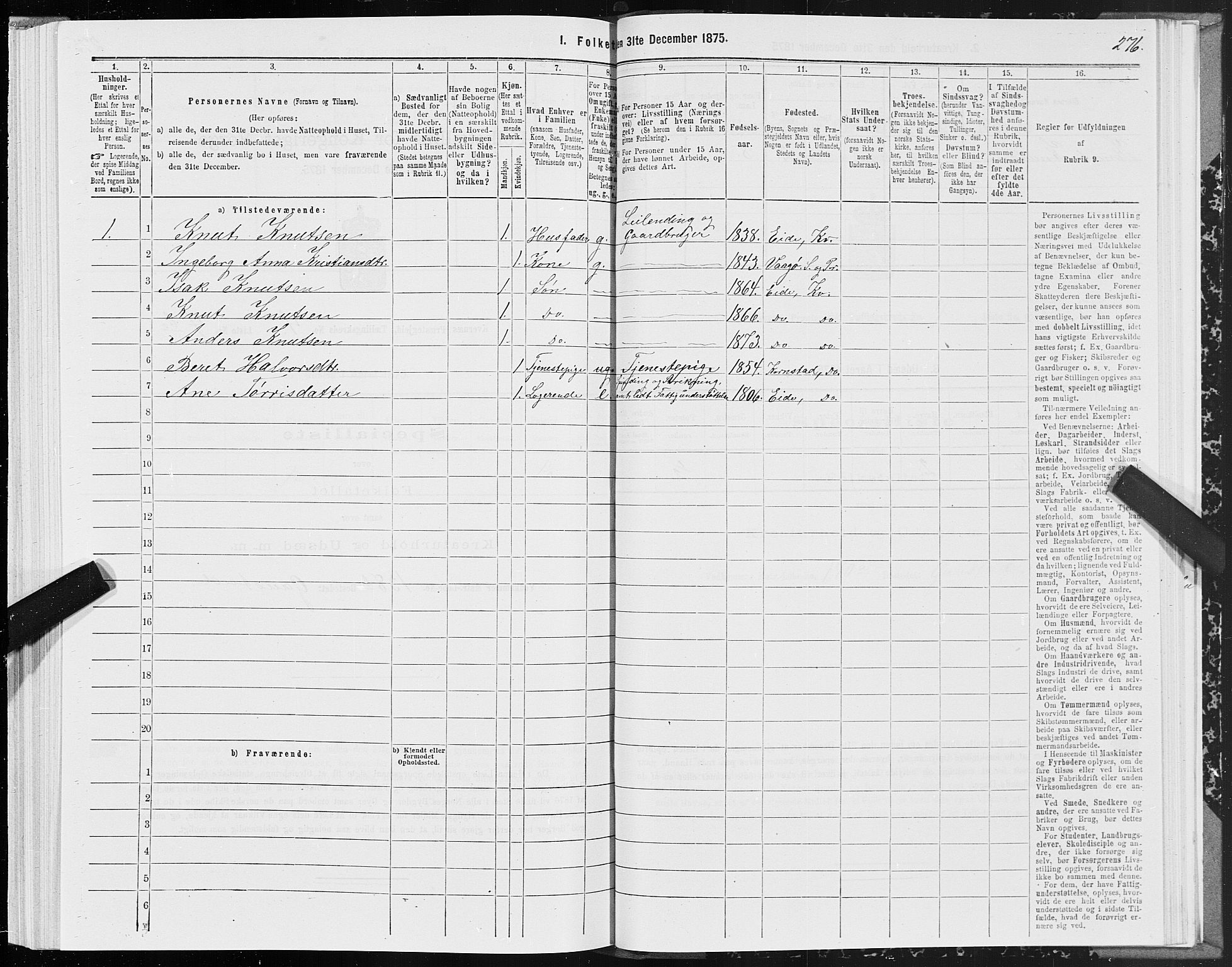 SAT, 1875 census for 1553P Kvernes, 1875, p. 2276