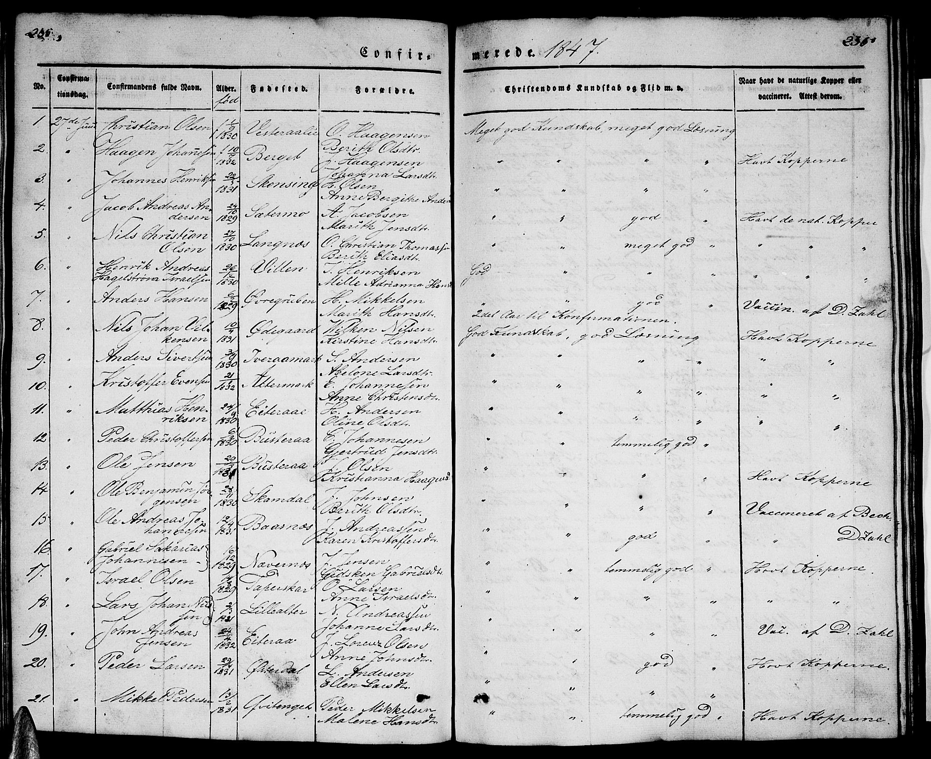 Ministerialprotokoller, klokkerbøker og fødselsregistre - Nordland, SAT/A-1459/827/L0413: Parish register (copy) no. 827C02, 1842-1852, p. 235-236