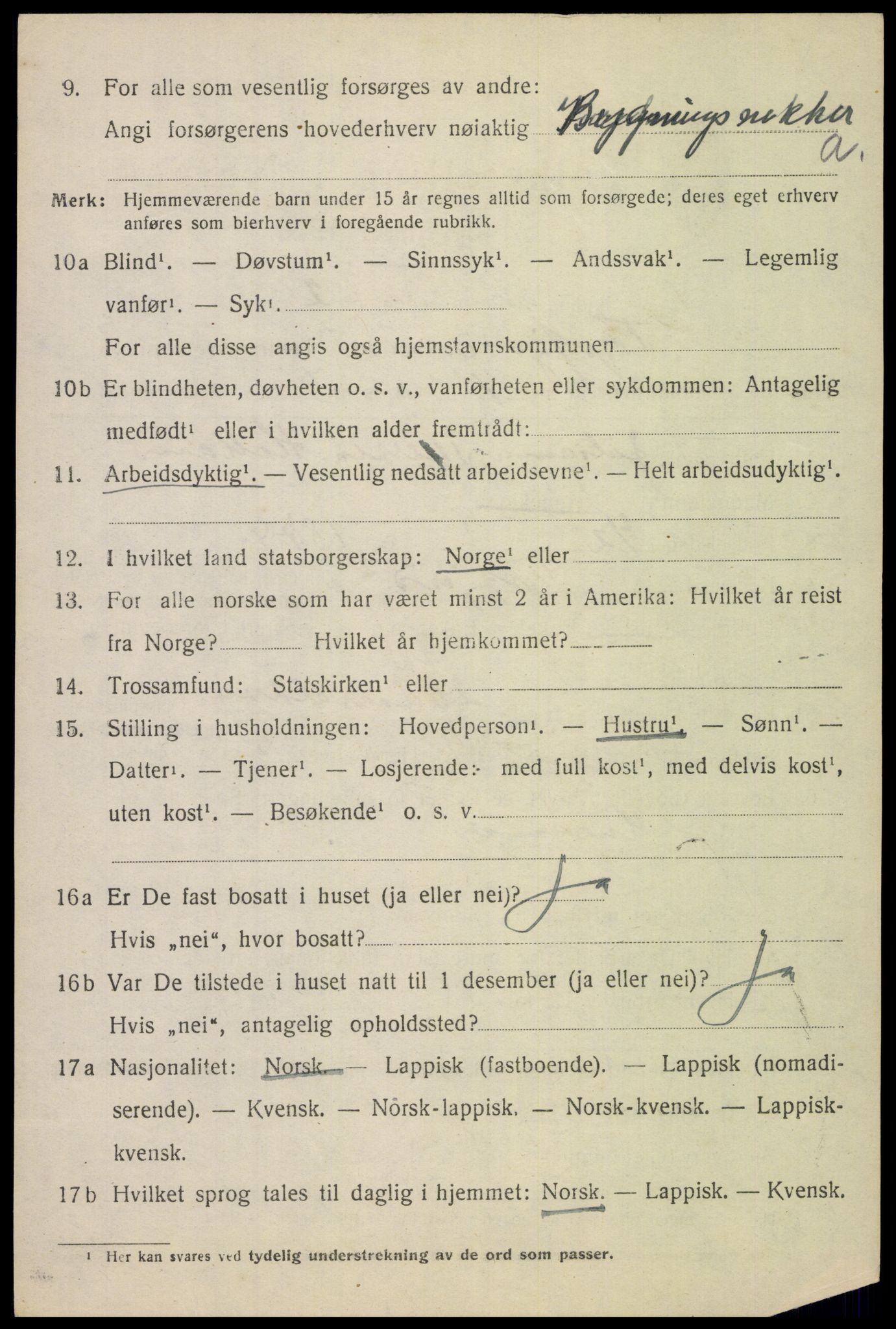 SAT, 1920 census for Tysfjord, 1920, p. 5148