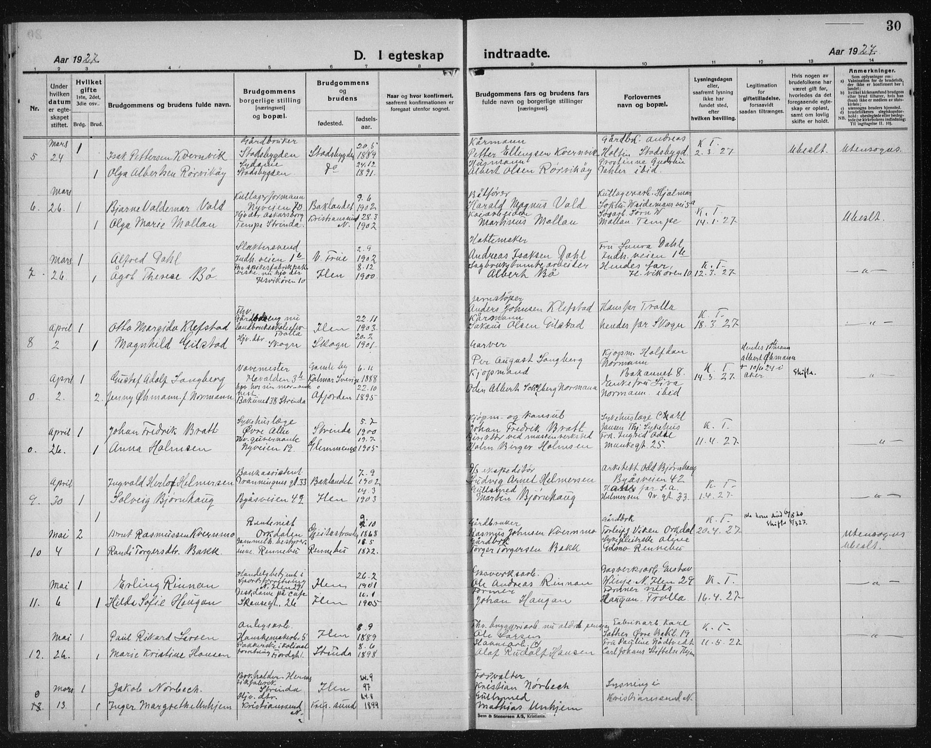 Ministerialprotokoller, klokkerbøker og fødselsregistre - Sør-Trøndelag, SAT/A-1456/603/L0176: Parish register (copy) no. 603C04, 1923-1941, p. 30