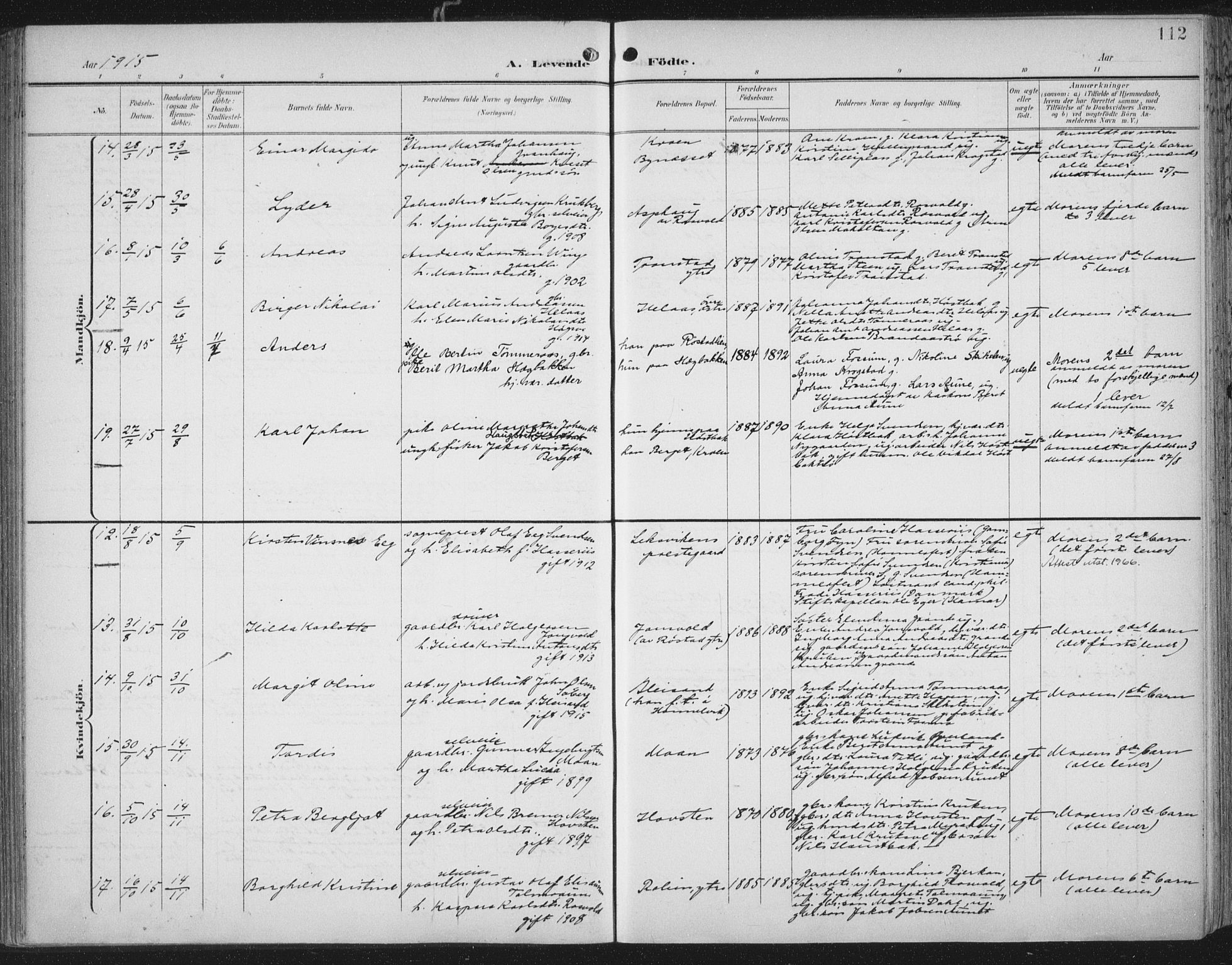 Ministerialprotokoller, klokkerbøker og fødselsregistre - Nord-Trøndelag, AV/SAT-A-1458/701/L0011: Parish register (official) no. 701A11, 1899-1915, p. 112