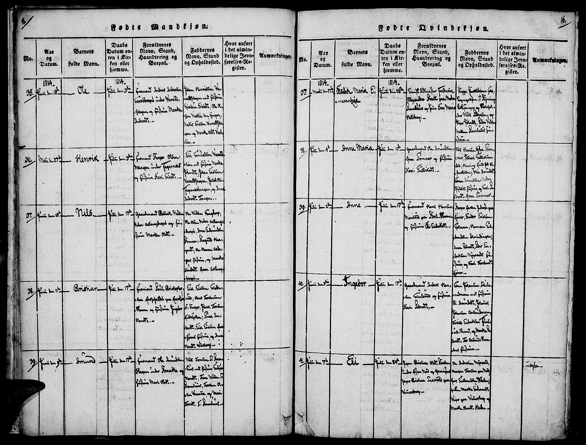 Vinger prestekontor, SAH/PREST-024/H/Ha/Haa/L0006: Parish register (official) no. 6, 1814-1825, p. 15-16