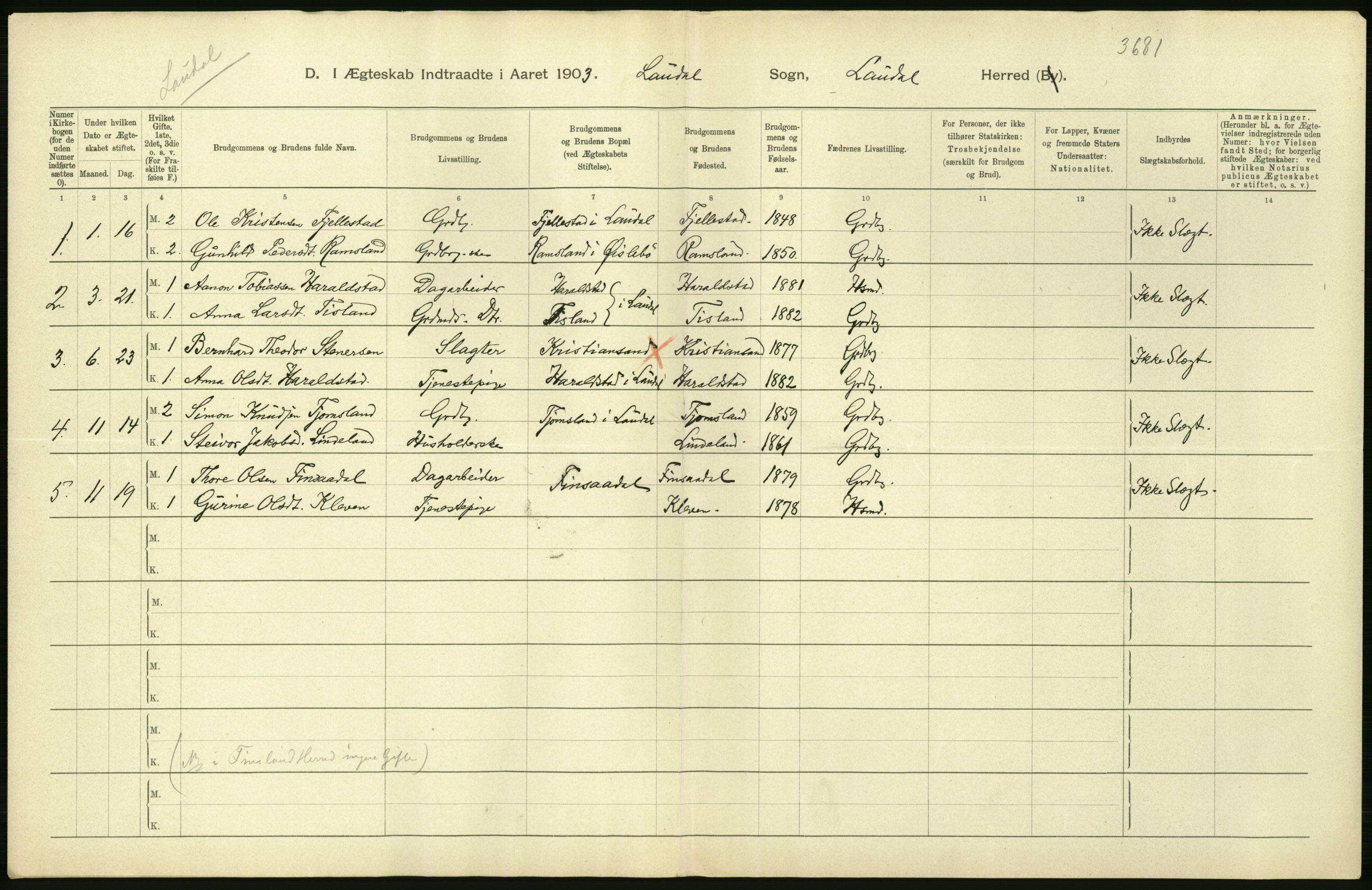 Statistisk sentralbyrå, Sosiodemografiske emner, Befolkning, AV/RA-S-2228/D/Df/Dfa/Dfaa/L0011: Lister og Mandal amt: Fødte, gifte, døde, 1903, p. 320