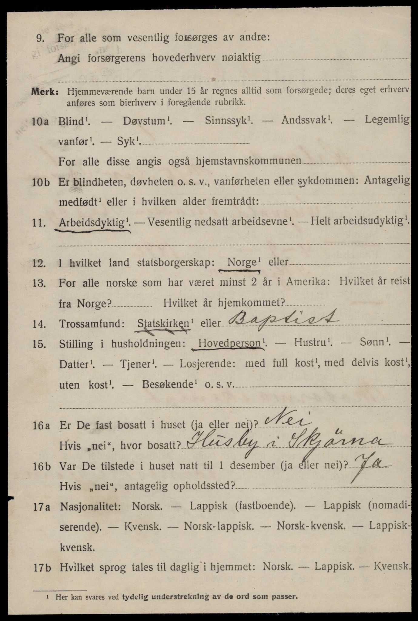 SAT, 1920 census for Ørland, 1920, p. 2226