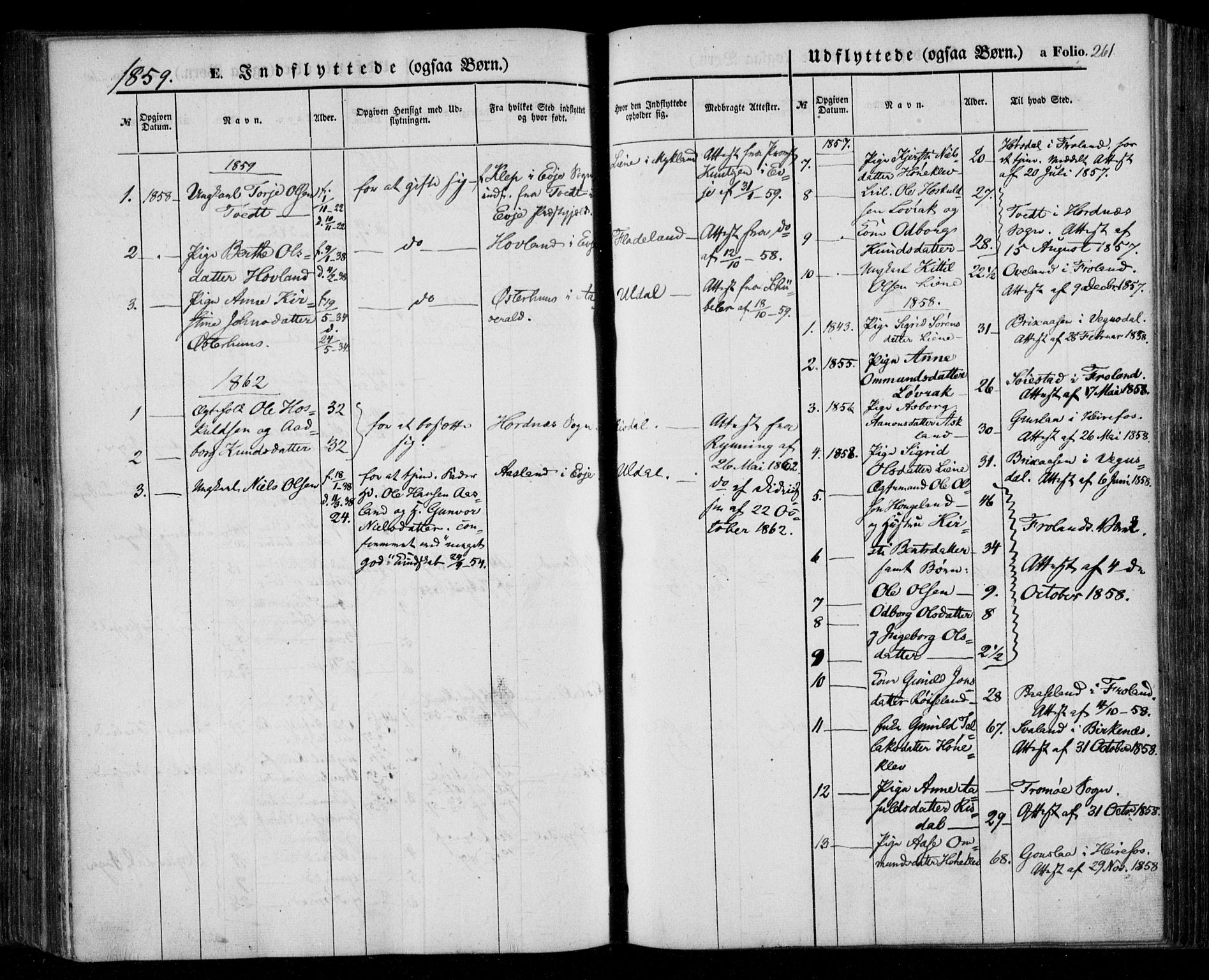 Åmli sokneprestkontor, SAK/1111-0050/F/Fa/Fac/L0008: Parish register (official) no. A 8, 1852-1869, p. 261