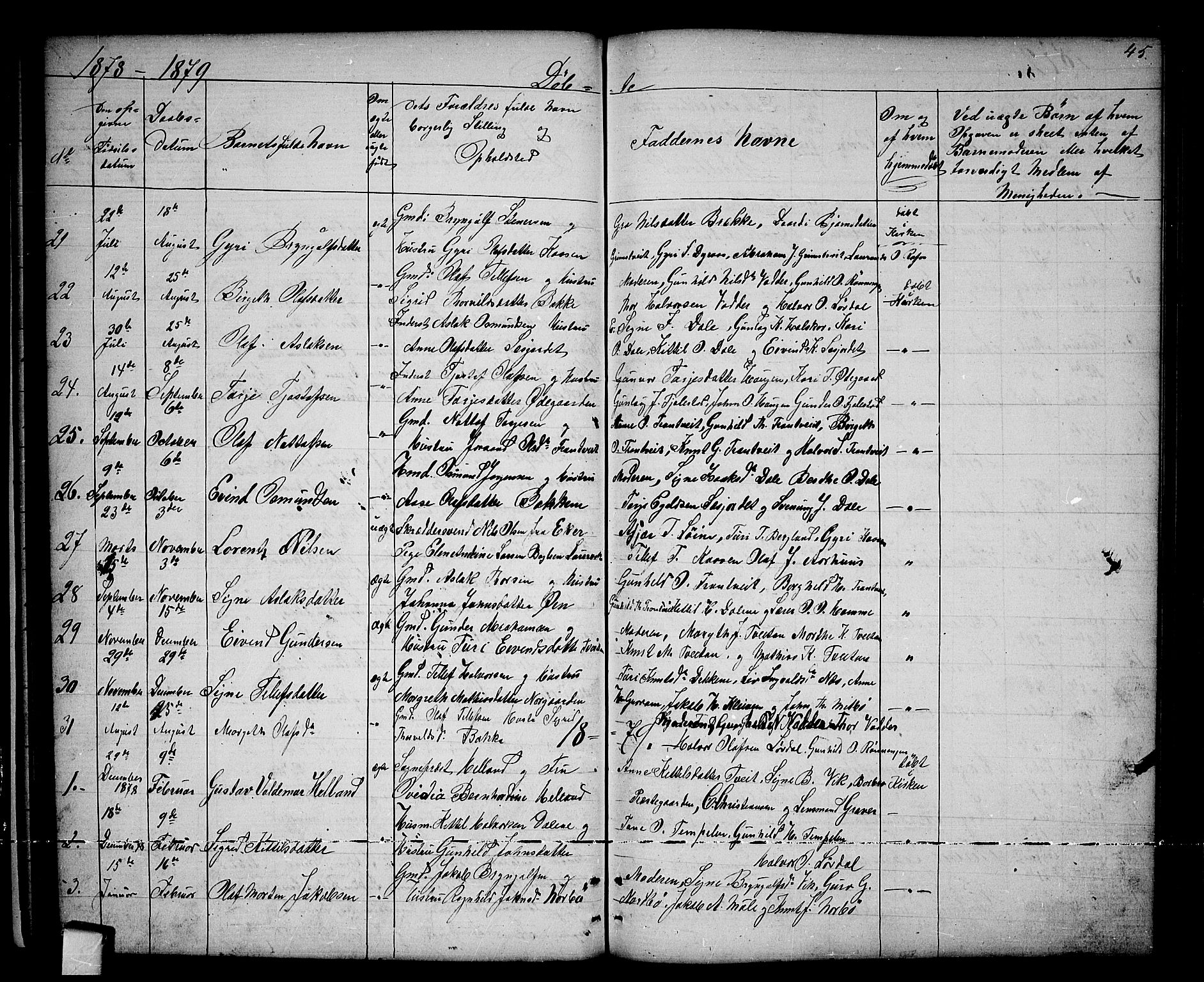 Nissedal kirkebøker, SAKO/A-288/G/Ga/L0002: Parish register (copy) no. I 2, 1861-1887, p. 45