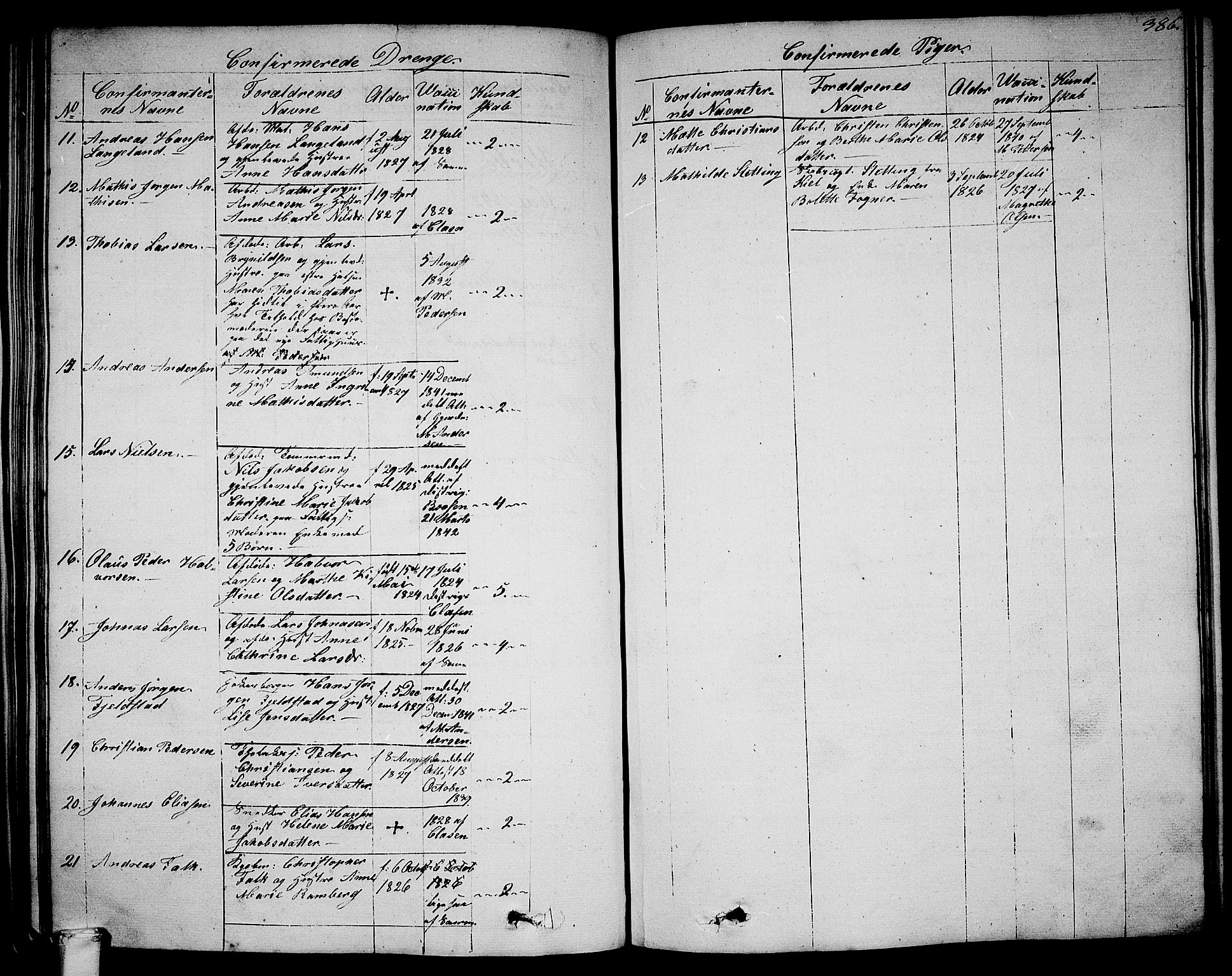 Larvik kirkebøker, AV/SAKO-A-352/G/Ga/L0003b: Parish register (copy) no. I 3B, 1830-1870, p. 386