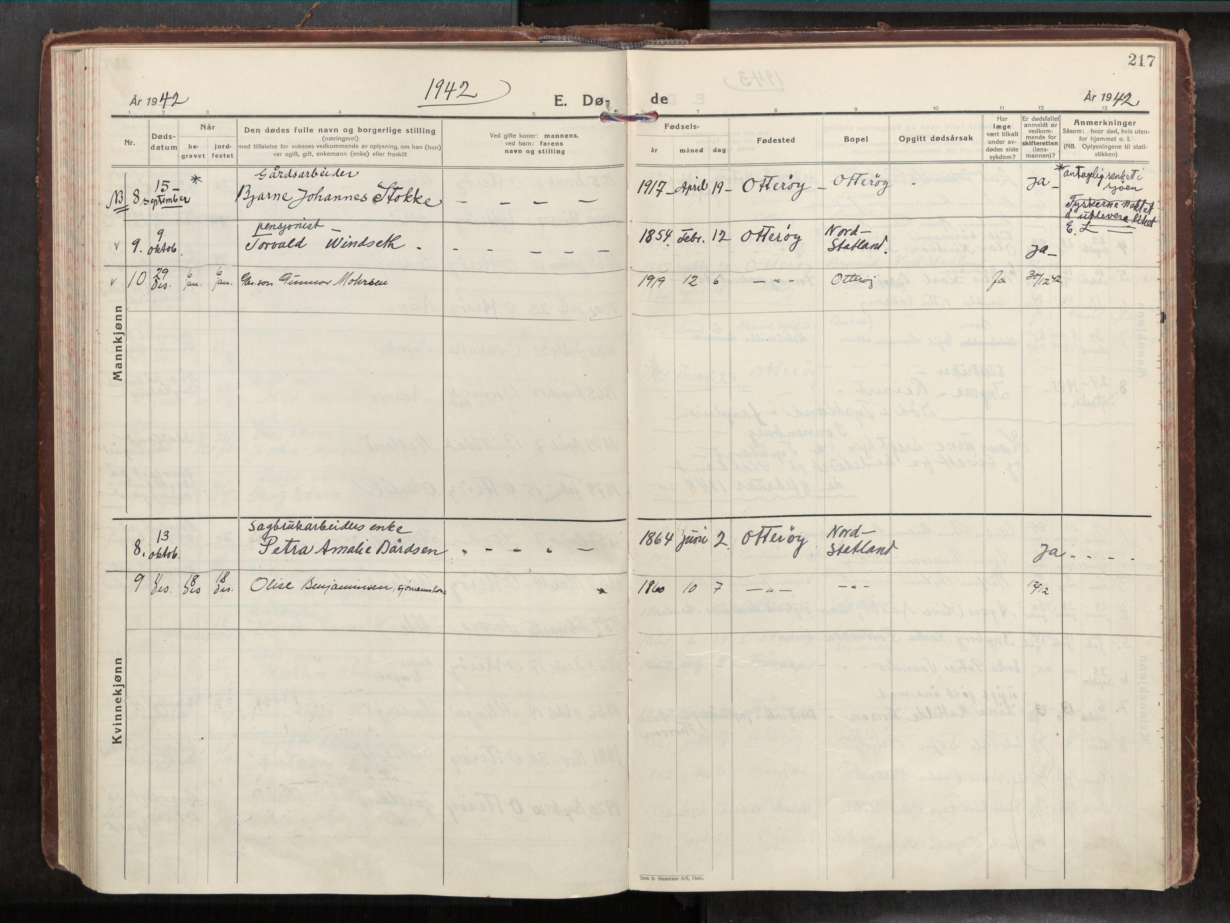 Ministerialprotokoller, klokkerbøker og fødselsregistre - Nord-Trøndelag, AV/SAT-A-1458/774/L0629a: Parish register (official) no. 774A04, 1927-1945, p. 217