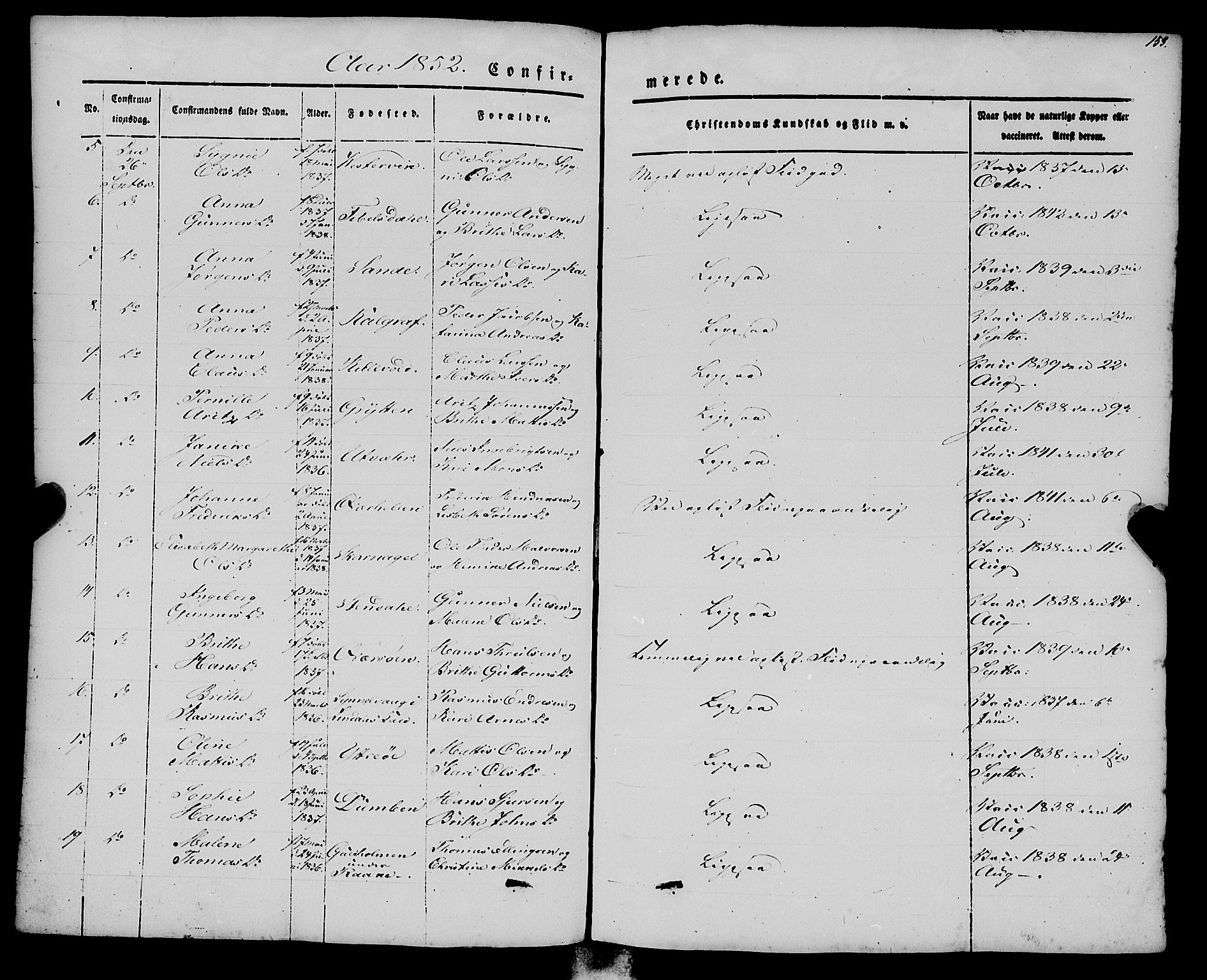 Gulen sokneprestembete, AV/SAB-A-80201/H/Haa/Haaa/L0021: Parish register (official) no. A 21, 1848-1858, p. 153