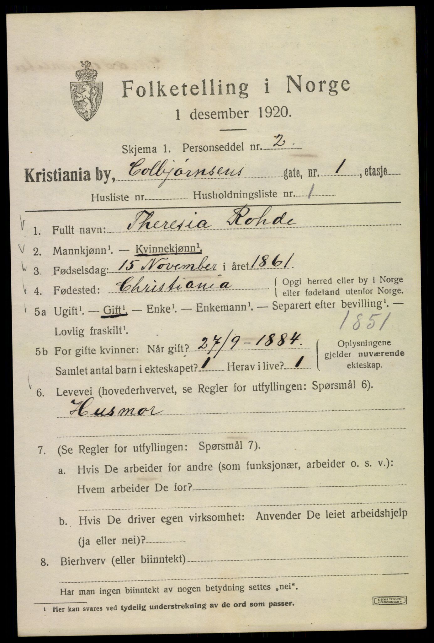 SAO, 1920 census for Kristiania, 1920, p. 187351