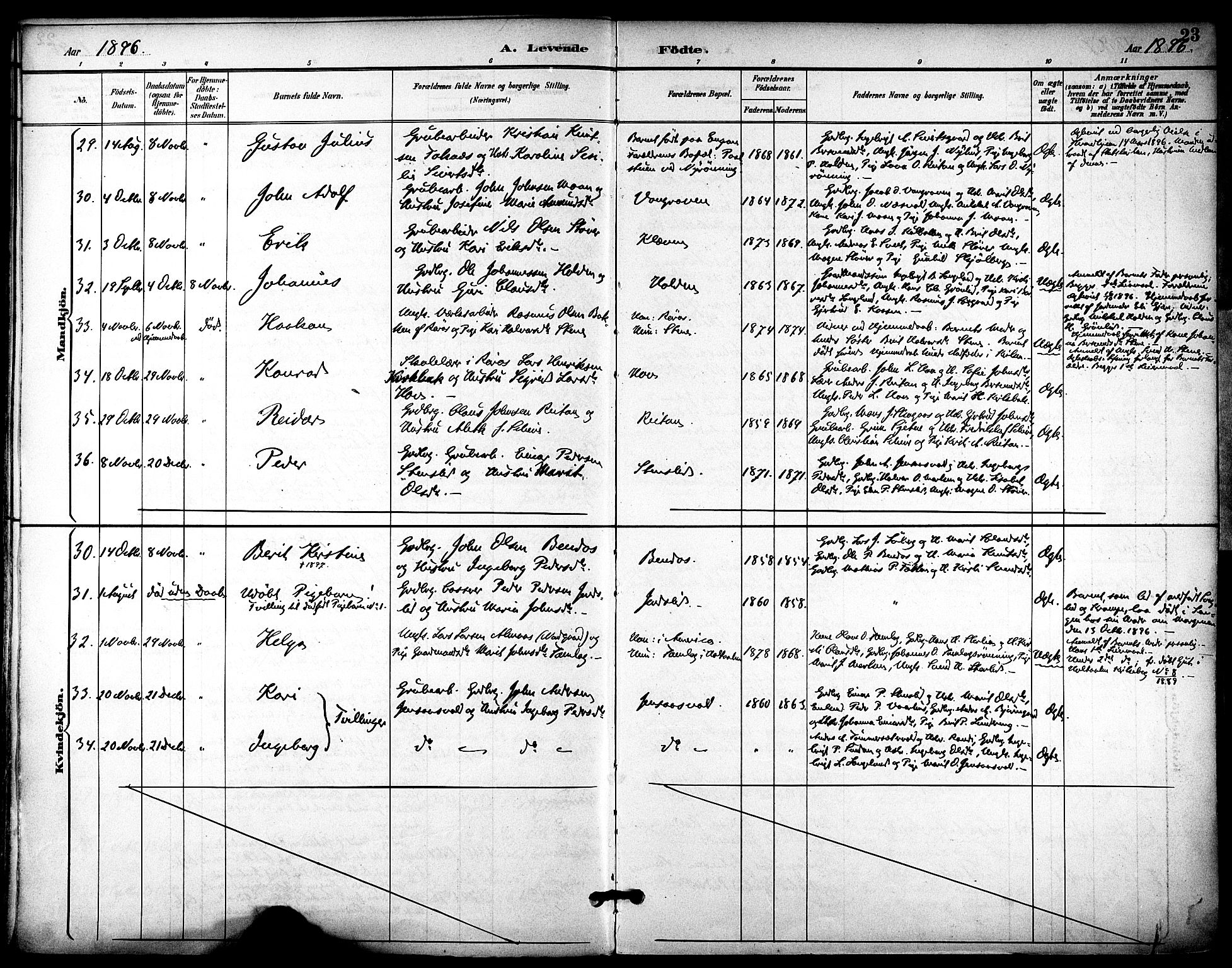 Ministerialprotokoller, klokkerbøker og fødselsregistre - Sør-Trøndelag, AV/SAT-A-1456/686/L0984: Parish register (official) no. 686A02, 1891-1906, p. 23