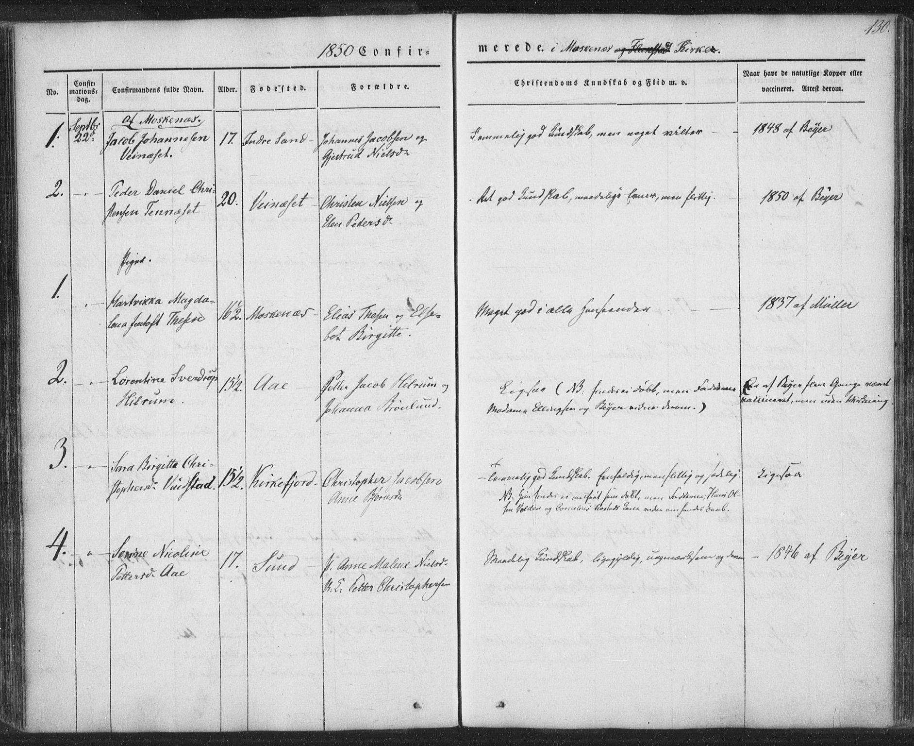 Ministerialprotokoller, klokkerbøker og fødselsregistre - Nordland, AV/SAT-A-1459/885/L1202: Parish register (official) no. 885A03, 1838-1859, p. 130