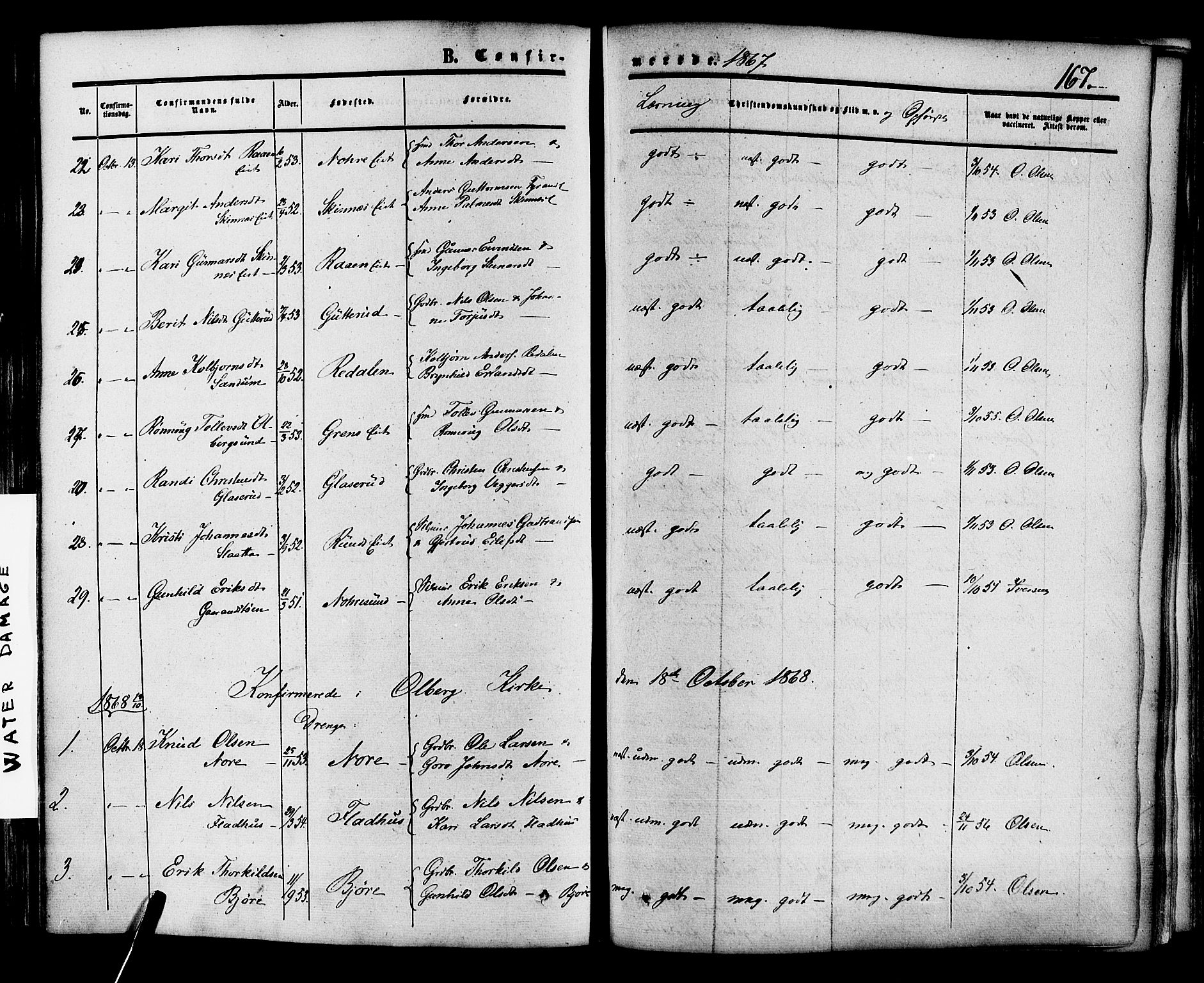 Krødsherad kirkebøker, SAKO/A-19/F/Fa/L0003: Parish register (official) no. 3, 1851-1872, p. 167