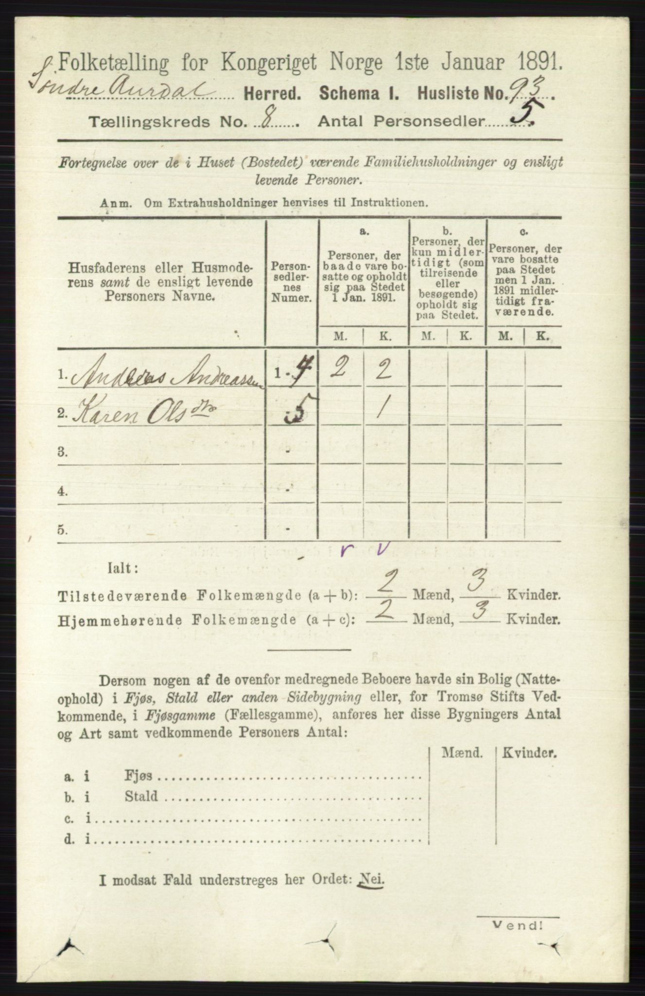 RA, 1891 census for 0540 Sør-Aurdal, 1891, p. 4843