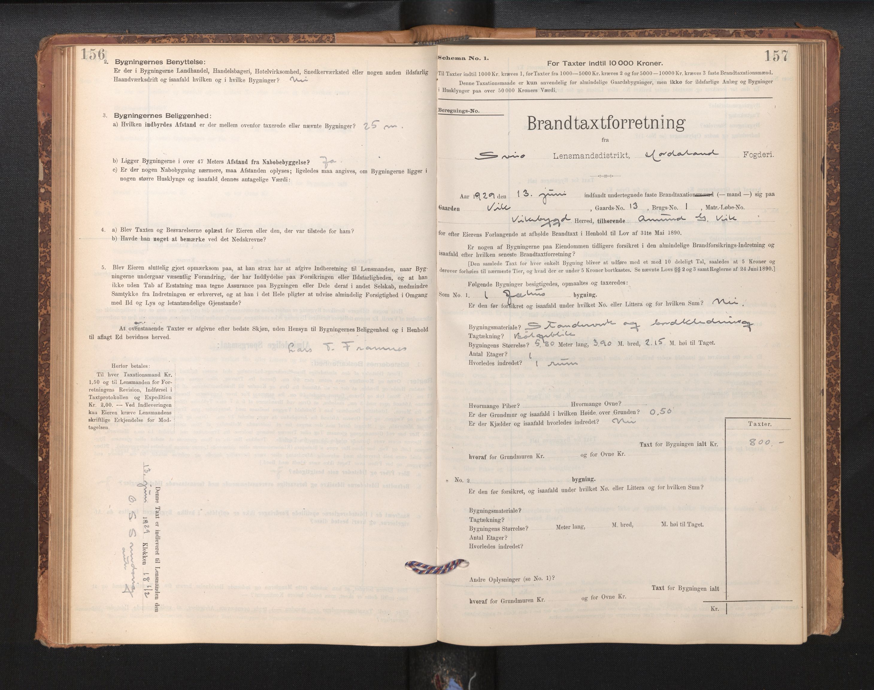Lensmannen i Sveio, AV/SAB-A-35301/0012/L0008: Branntakstprotokoll, skjematakst, 1912-1939, p. 156-157