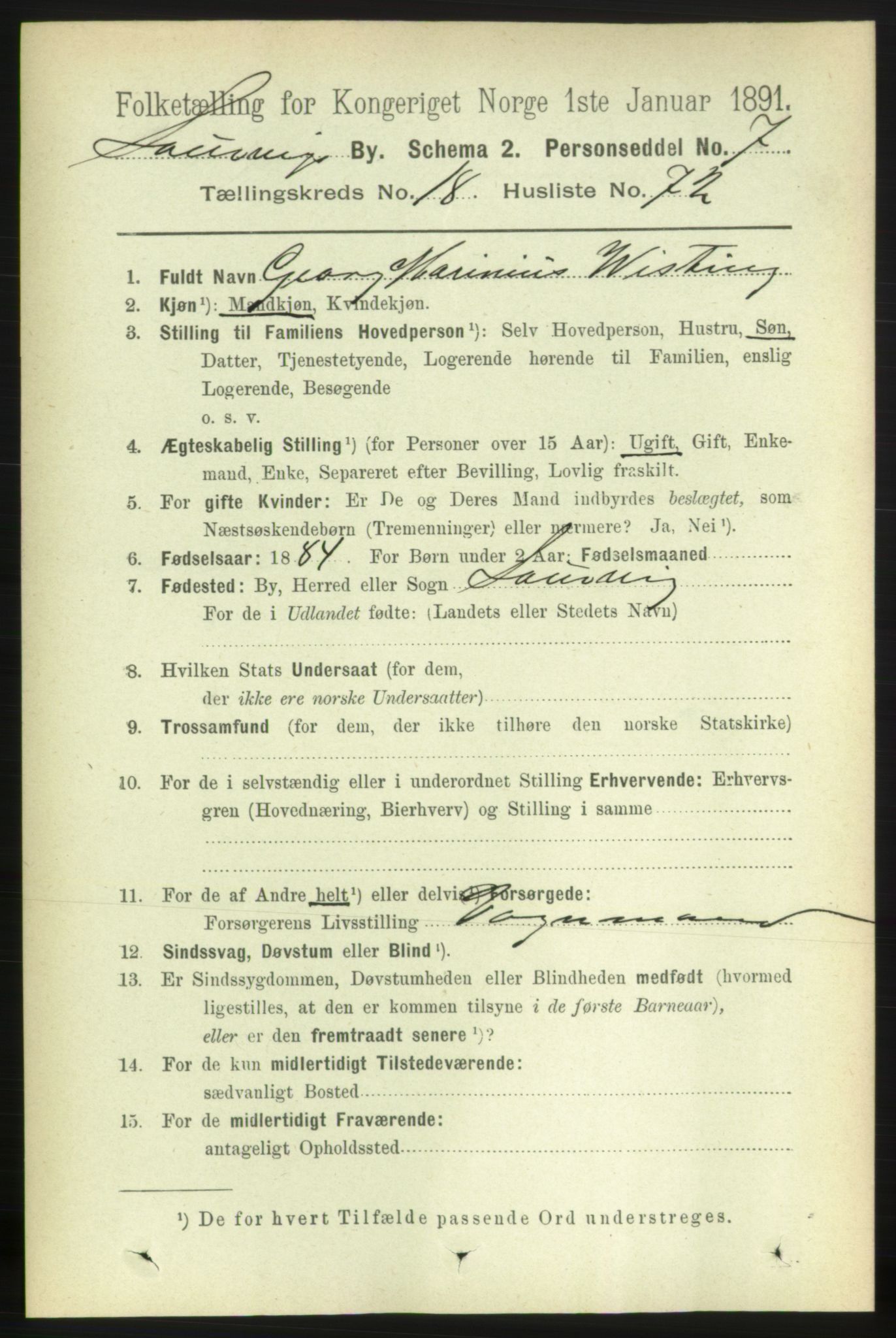 RA, 1891 census for 0707 Larvik, 1891, p. 13824
