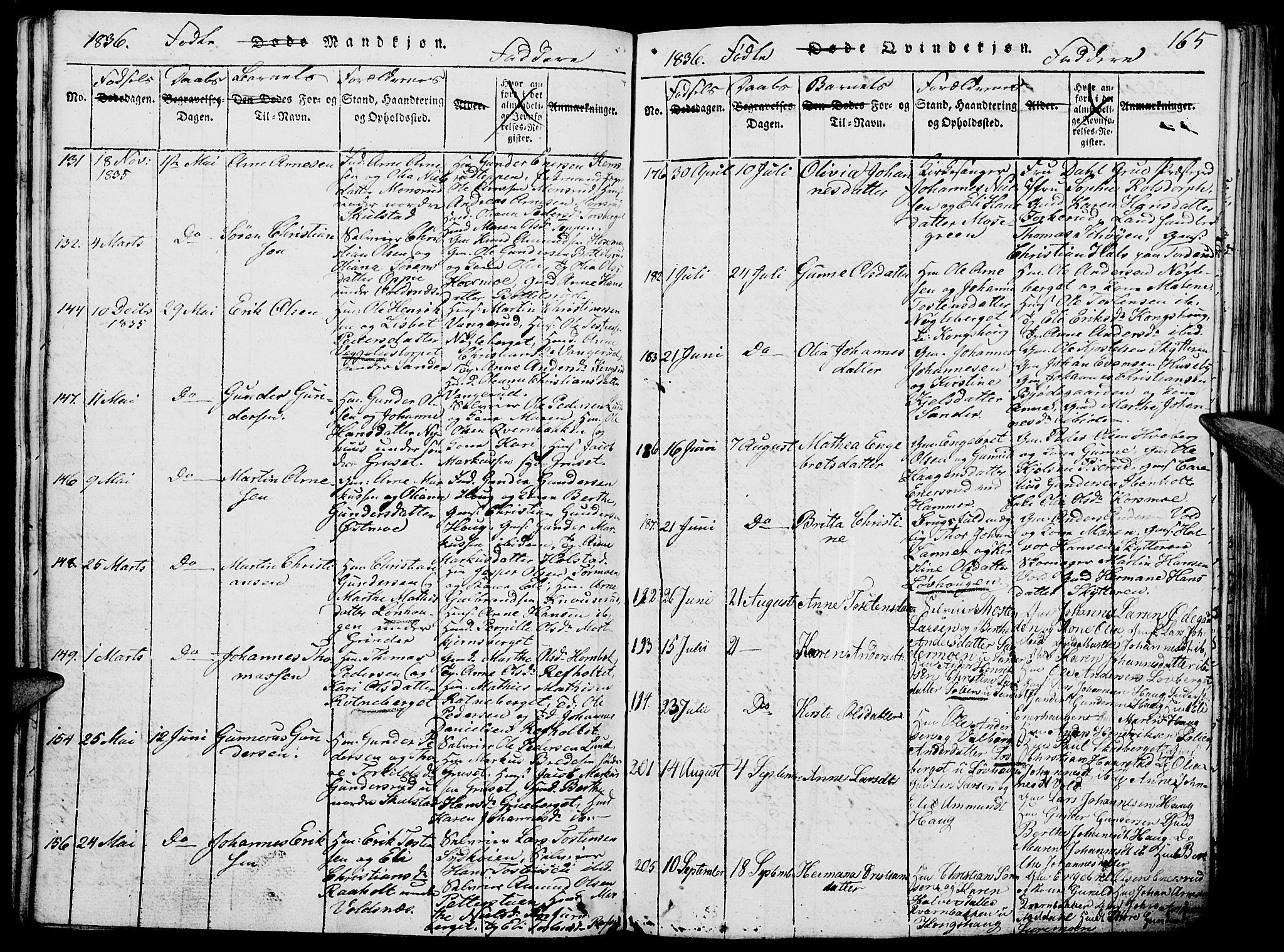 Grue prestekontor, SAH/PREST-036/H/Ha/Hab/L0002: Parish register (copy) no. 2, 1815-1841, p. 165