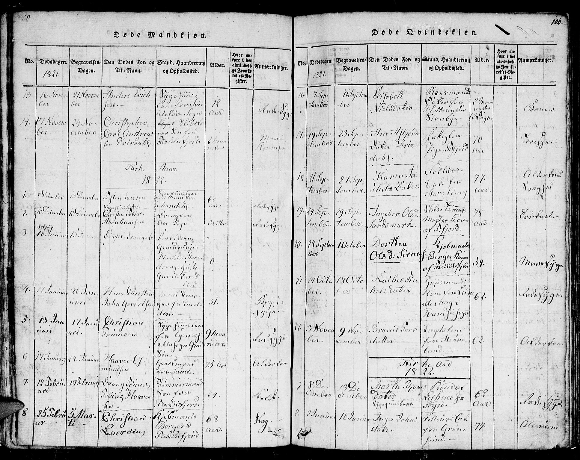 Flekkefjord sokneprestkontor, SAK/1111-0012/F/Fb/Fbc/L0003: Parish register (copy) no. B 3, 1815-1826, p. 106