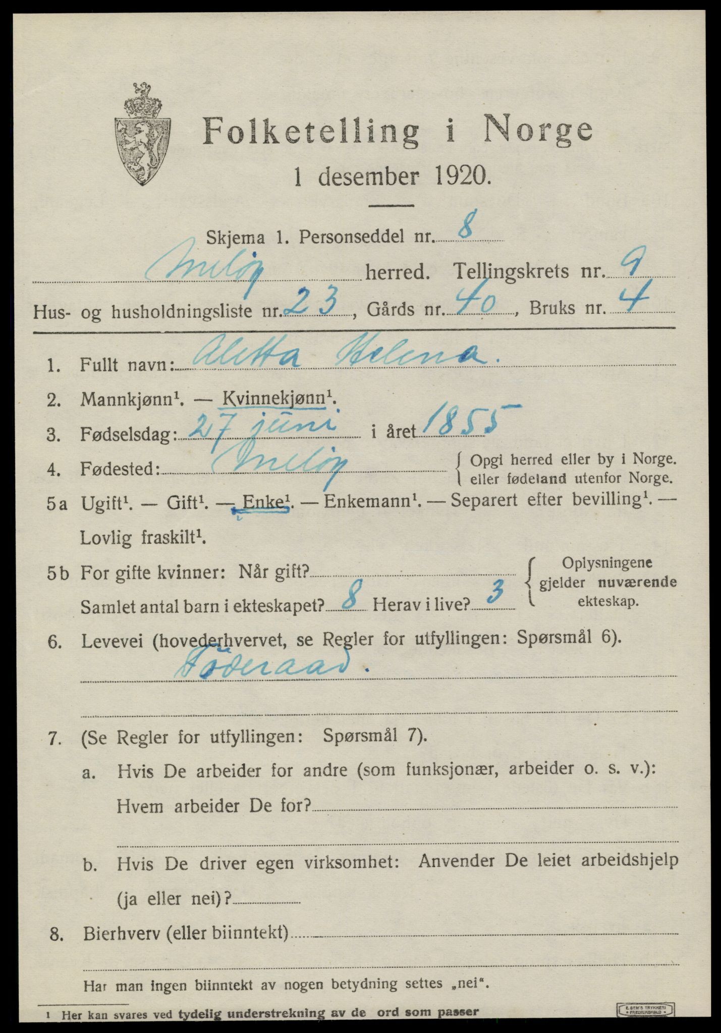 SAT, 1920 census for Meløy, 1920, p. 4723