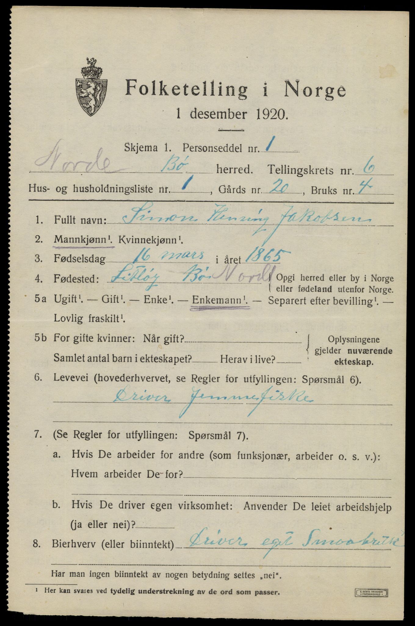 SAT, 1920 census for Bø, 1920, p. 5714