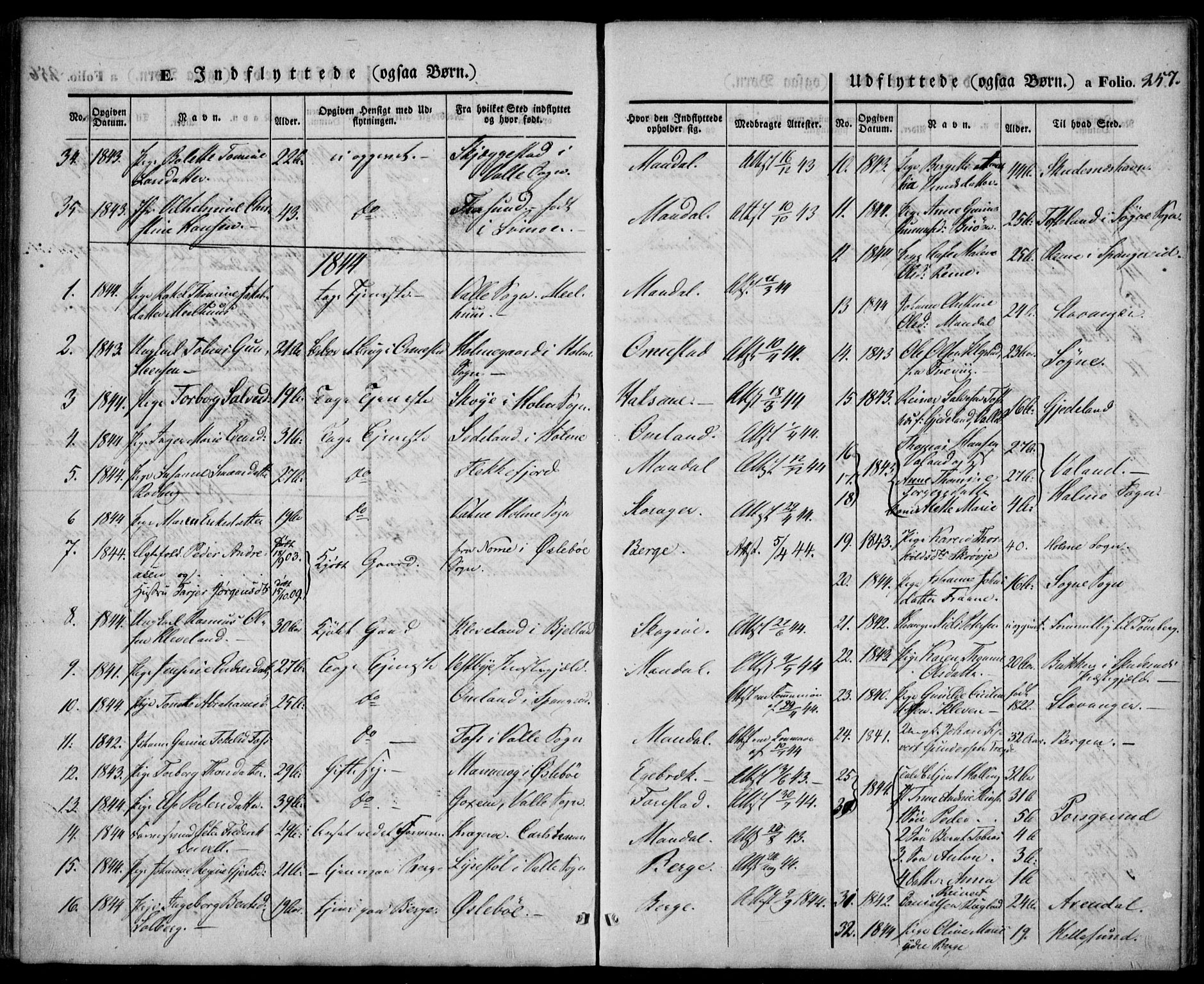 Mandal sokneprestkontor, AV/SAK-1111-0030/F/Fa/Faa/L0012: Parish register (official) no. A 12, 1840-1847, p. 257