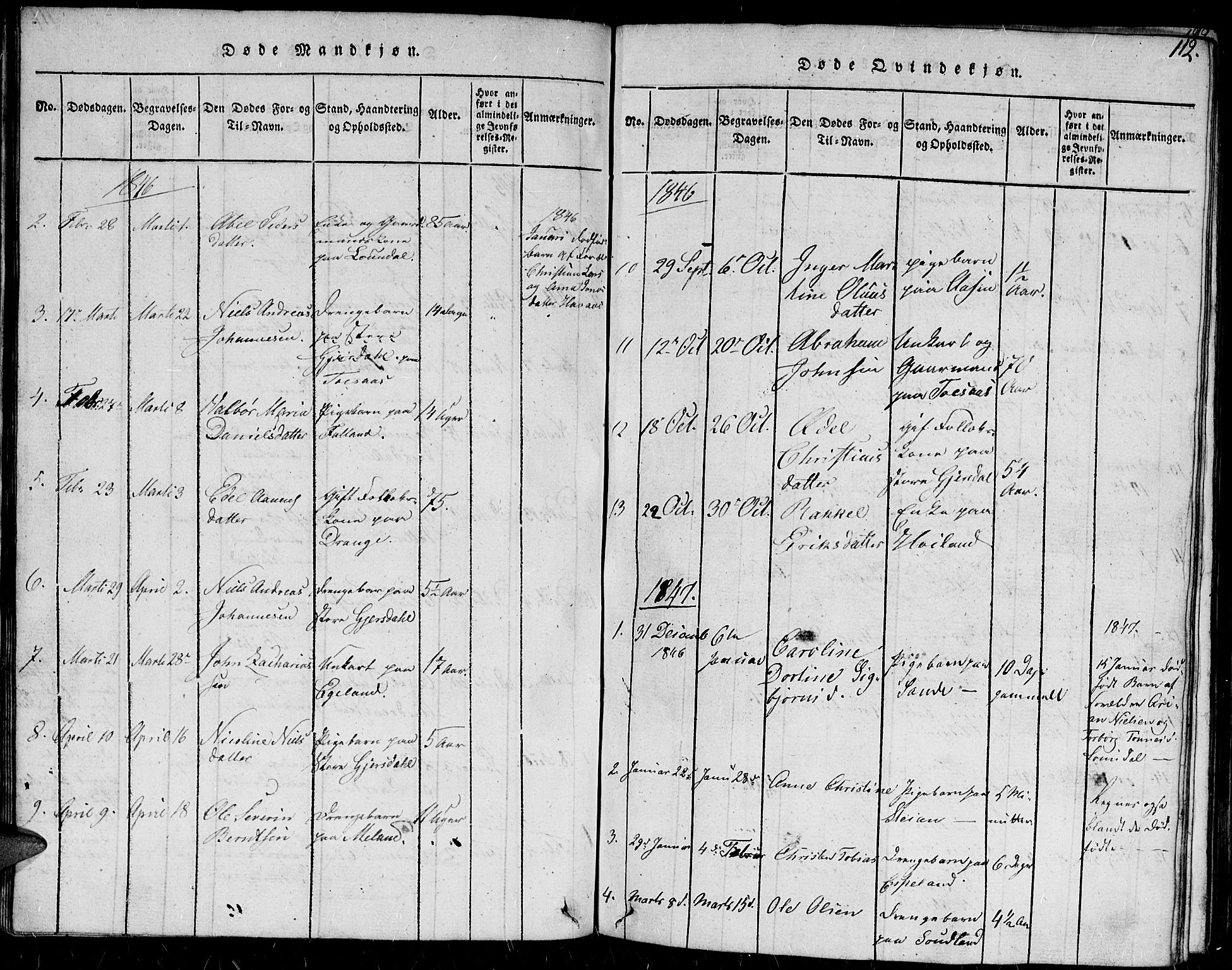 Herad sokneprestkontor, AV/SAK-1111-0018/F/Fb/Fba/L0001: Parish register (copy) no. B 1, 1815-1852, p. 112