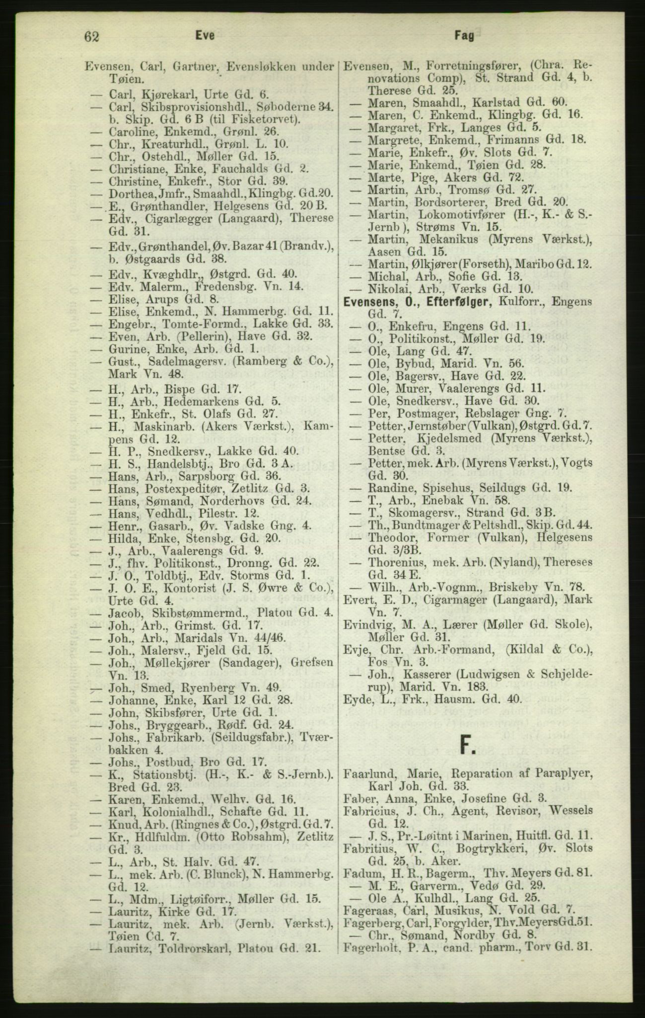 Kristiania/Oslo adressebok, PUBL/-, 1882, p. 62