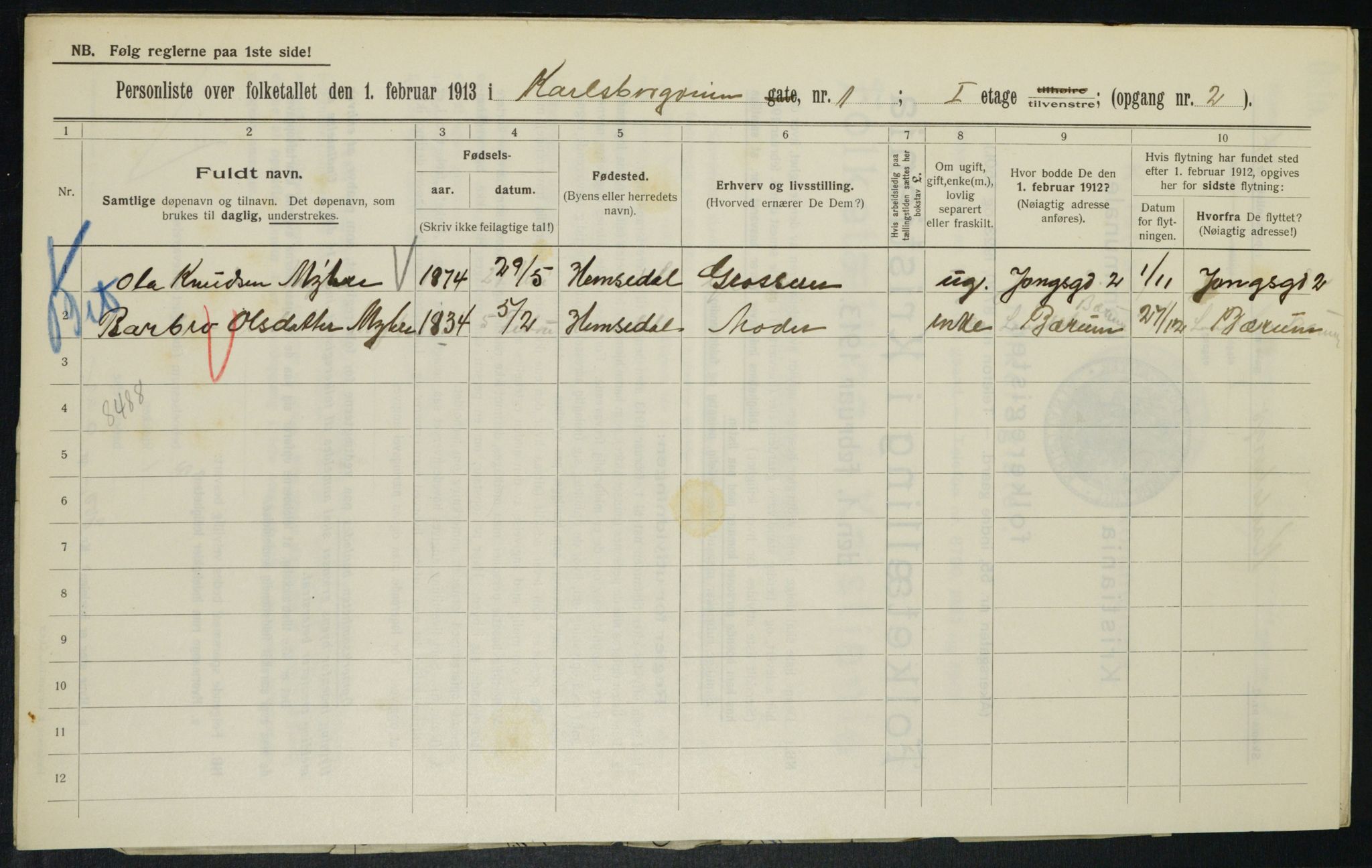 OBA, Municipal Census 1913 for Kristiania, 1913, p. 48686