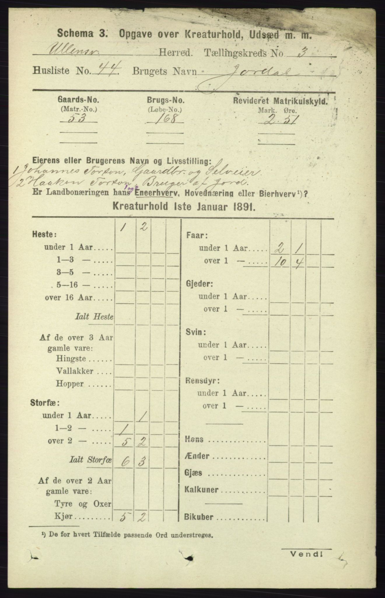 RA, 1891 census for 1230 Ullensvang, 1891, p. 6897