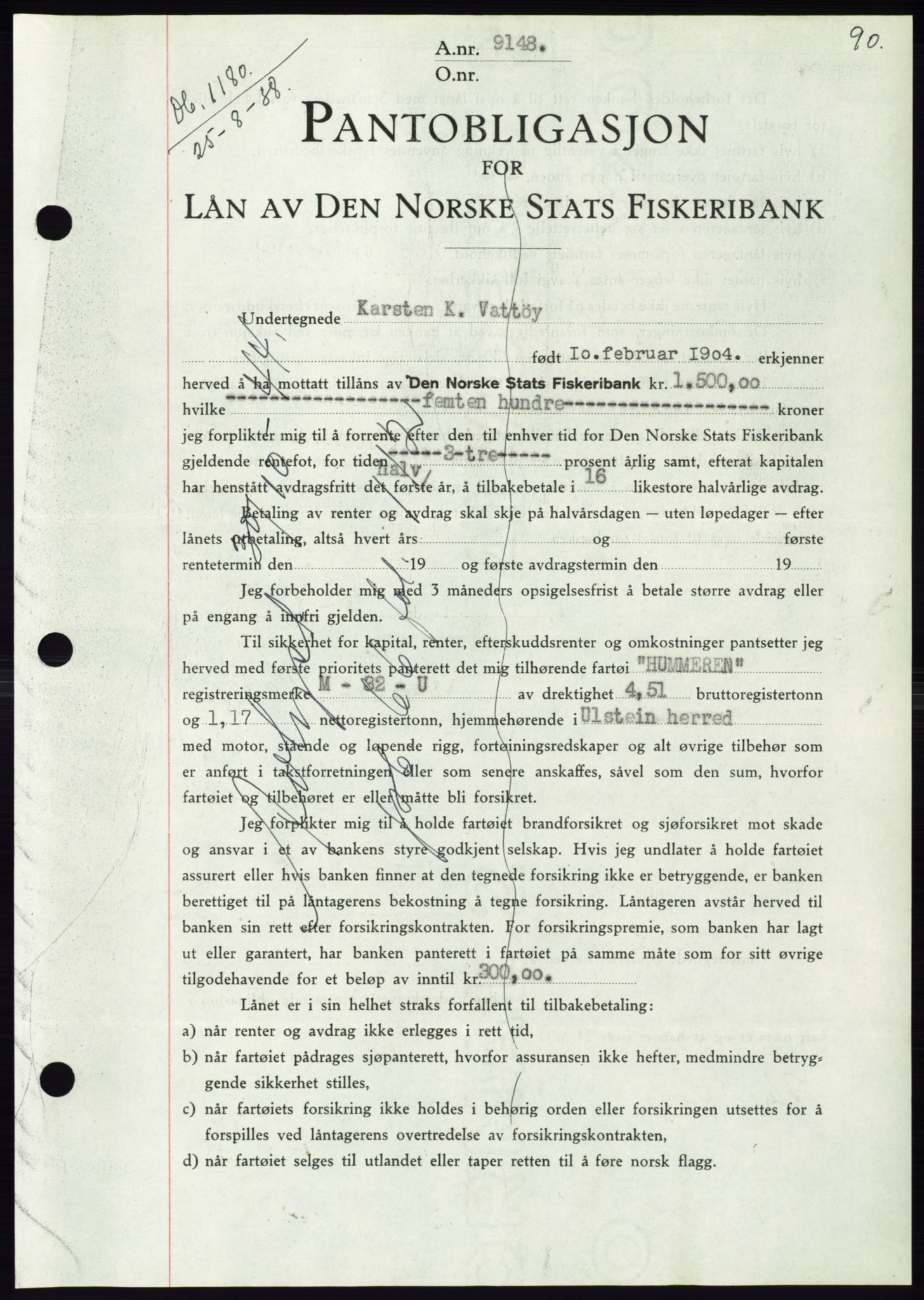 Søre Sunnmøre sorenskriveri, AV/SAT-A-4122/1/2/2C/L0066: Mortgage book no. 60, 1938-1938, Diary no: : 1180/1938