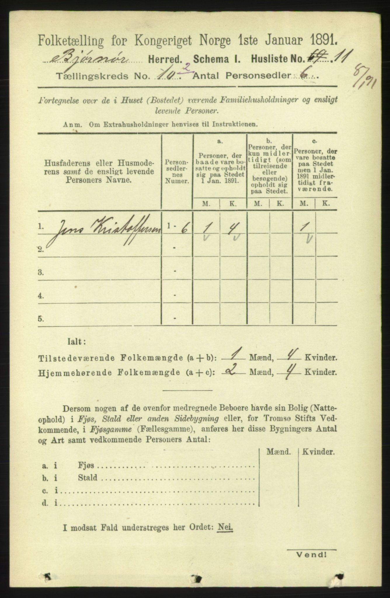 RA, 1891 census for 1632 Bjørnør, 1891, p. 4536