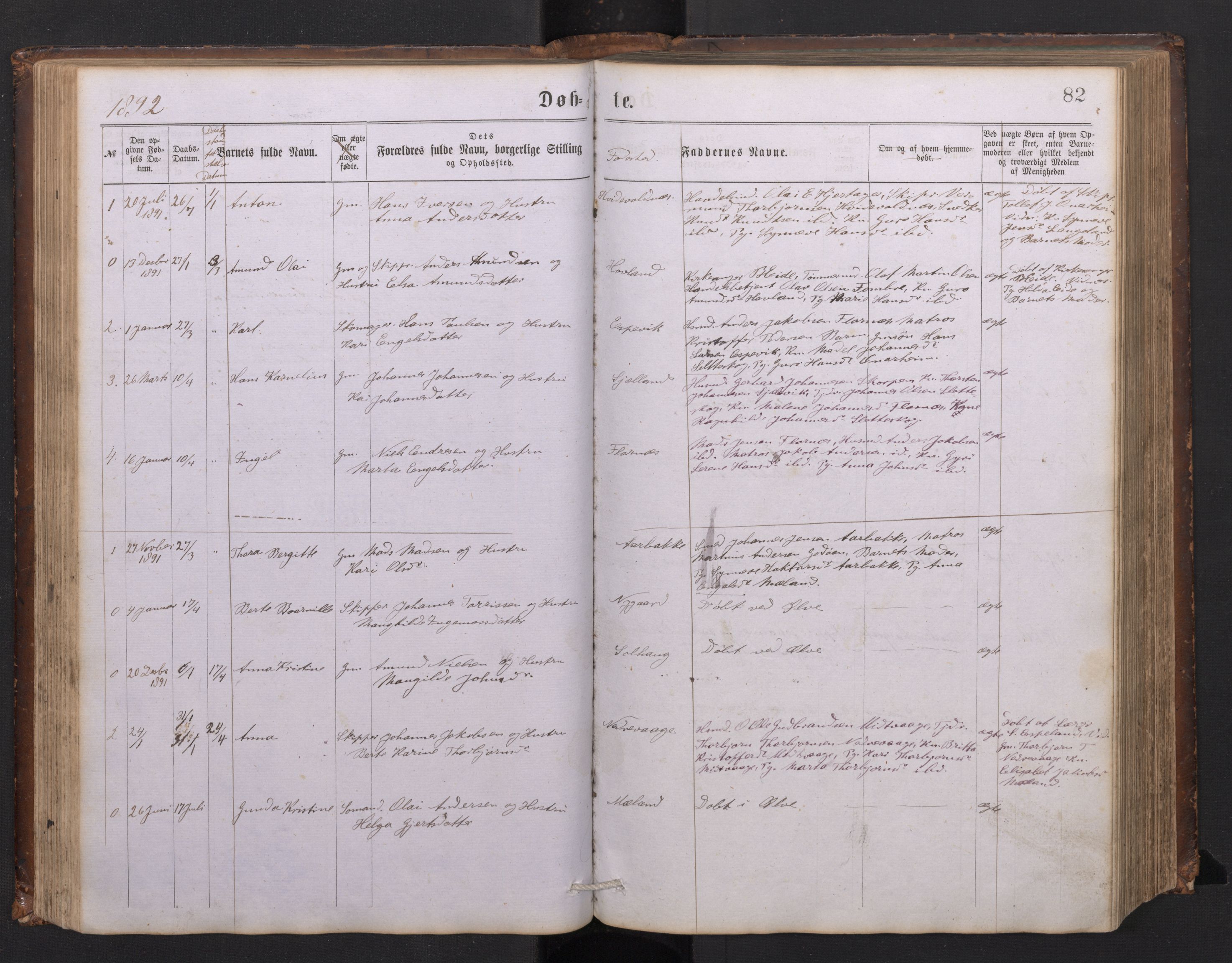 Tysnes sokneprestembete, SAB/A-78601/H/Hab: Parish register (copy) no. C 1, 1873-1895, p. 81b-82a