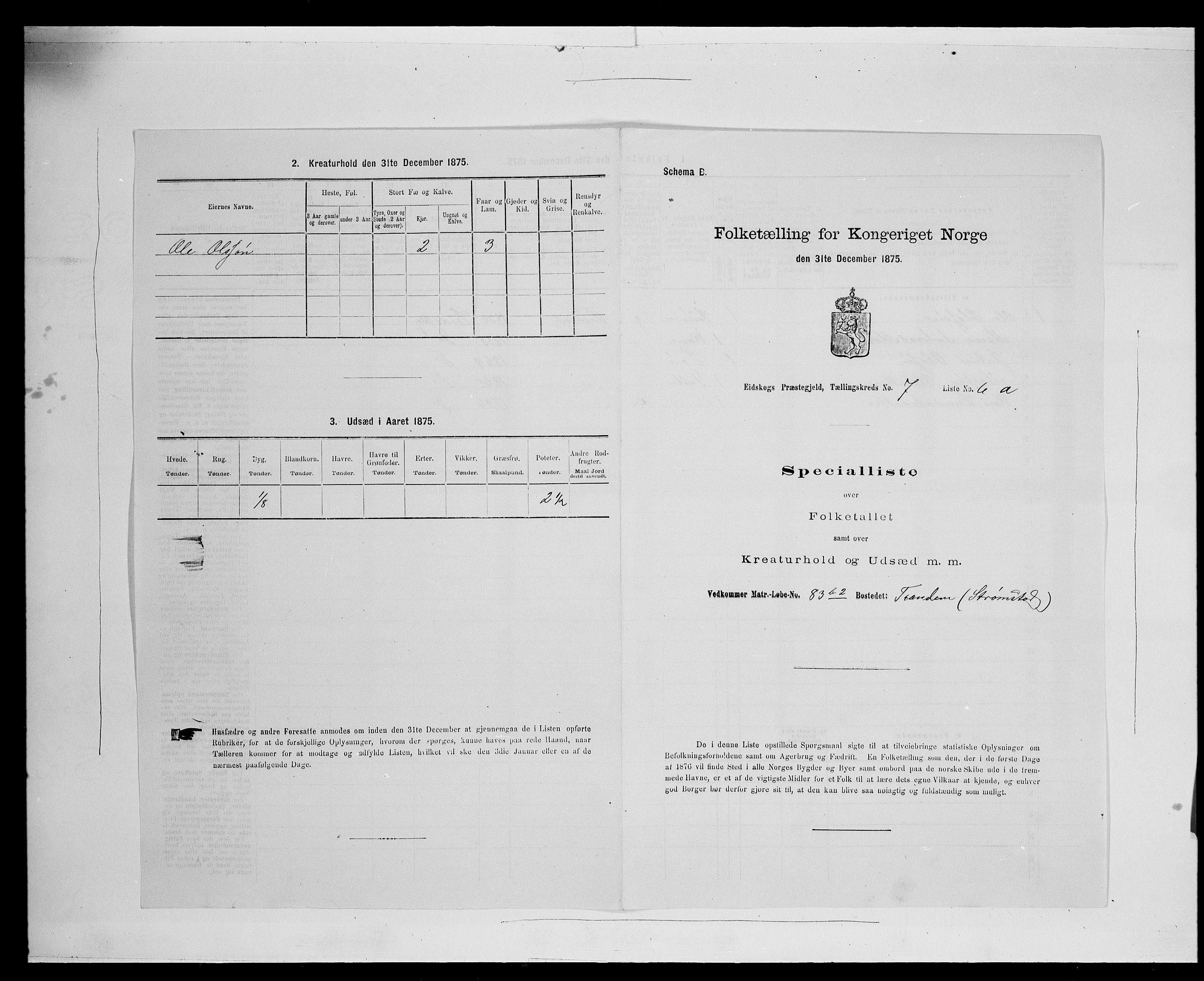 SAH, 1875 census for 0420P Eidskog, 1875, p. 1244