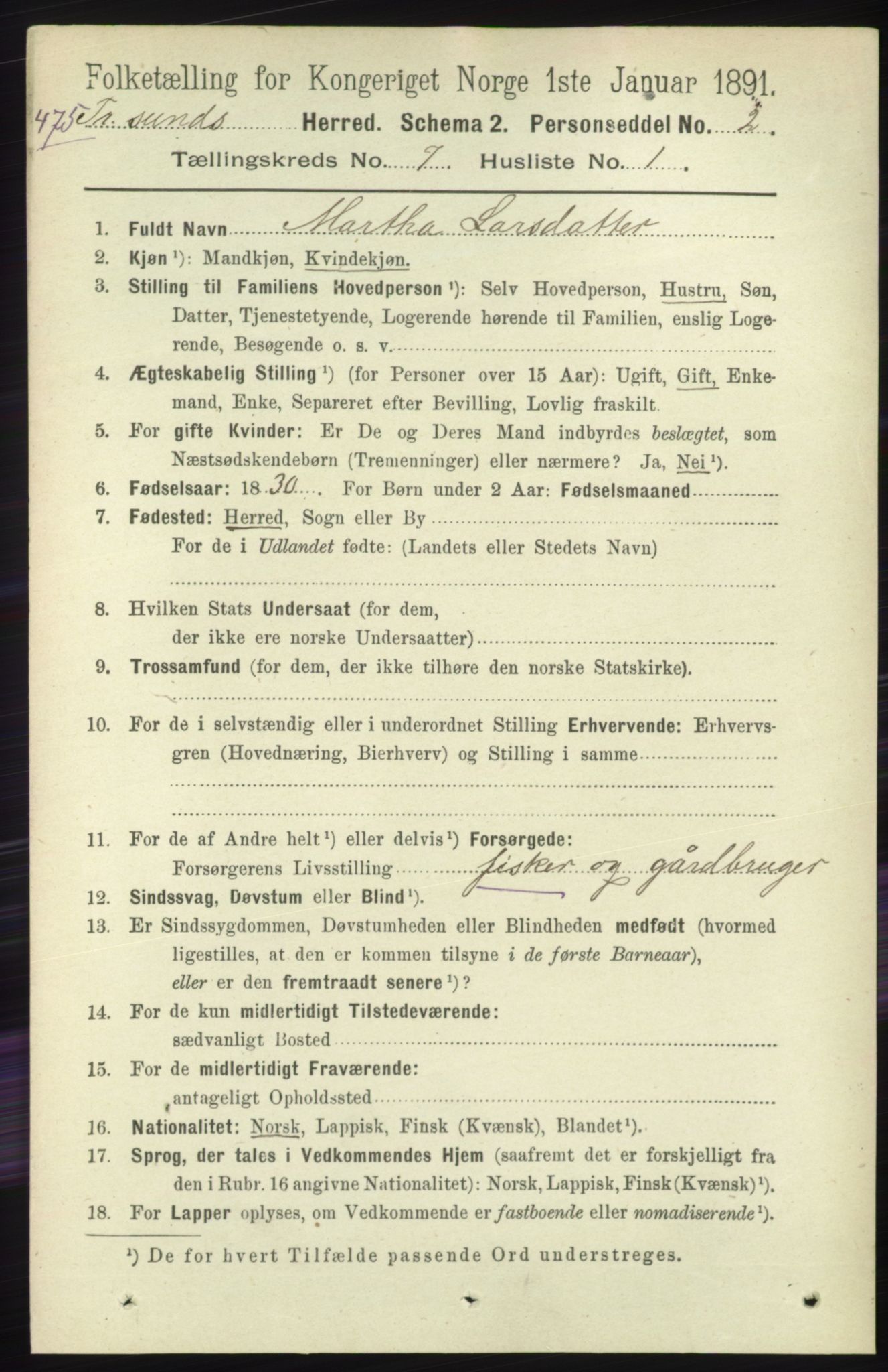 RA, 1891 census for 1934 Tromsøysund, 1891, p. 3721