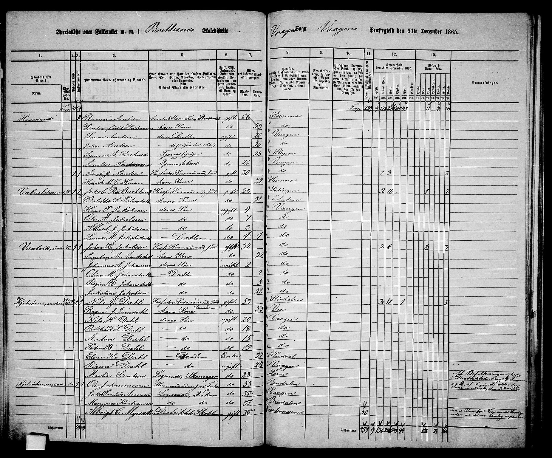 RA, 1865 census for Vågan, 1865, p. 91