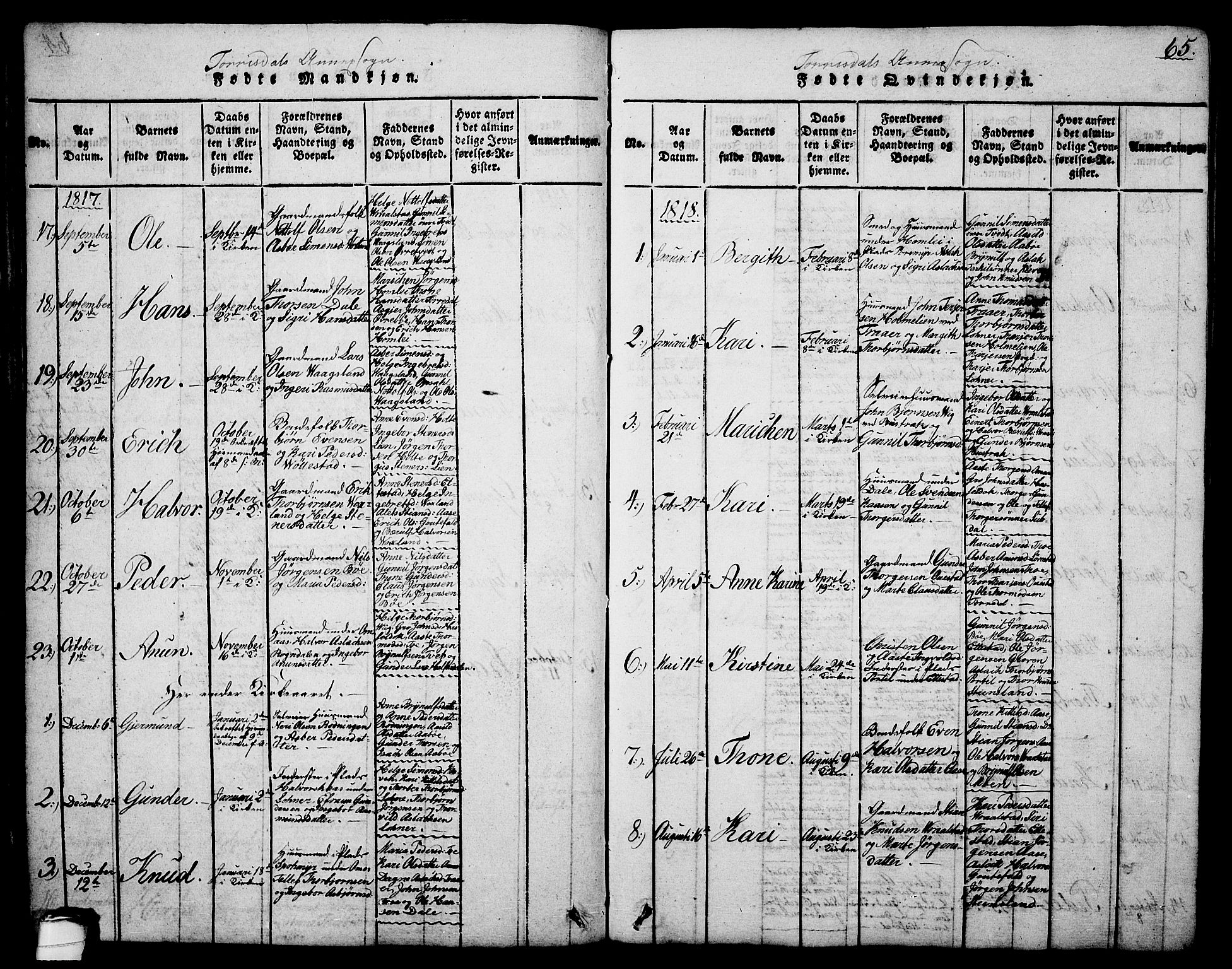 Drangedal kirkebøker, SAKO/A-258/G/Ga/L0001: Parish register (copy) no. I 1 /2, 1814-1856, p. 65
