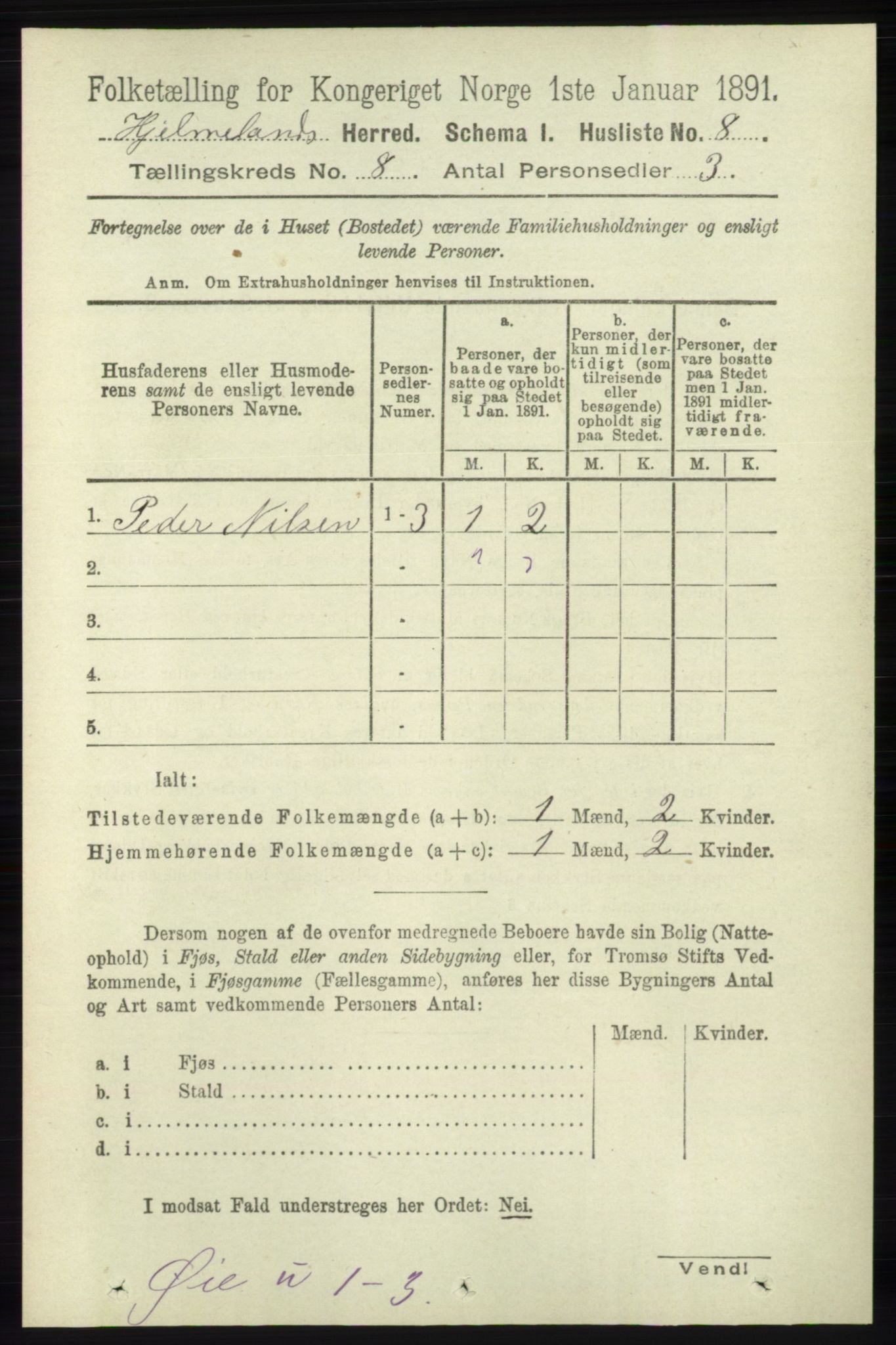 RA, 1891 census for 1133 Hjelmeland, 1891, p. 2418