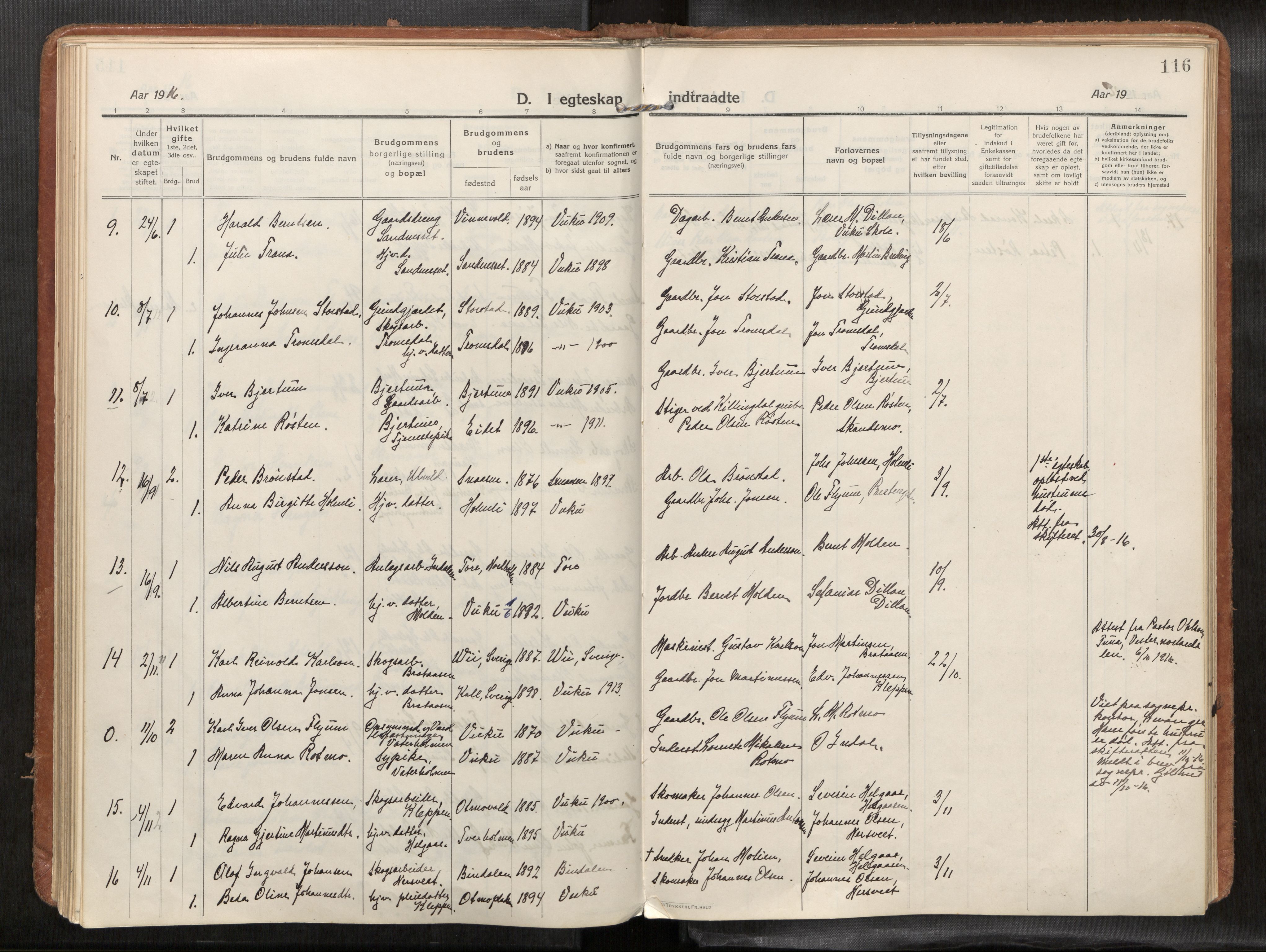 Verdal sokneprestkontor, SAT/A-1156/2/H/Haa/L0004: Parish register (official) no. 4, 1916-1928, p. 116