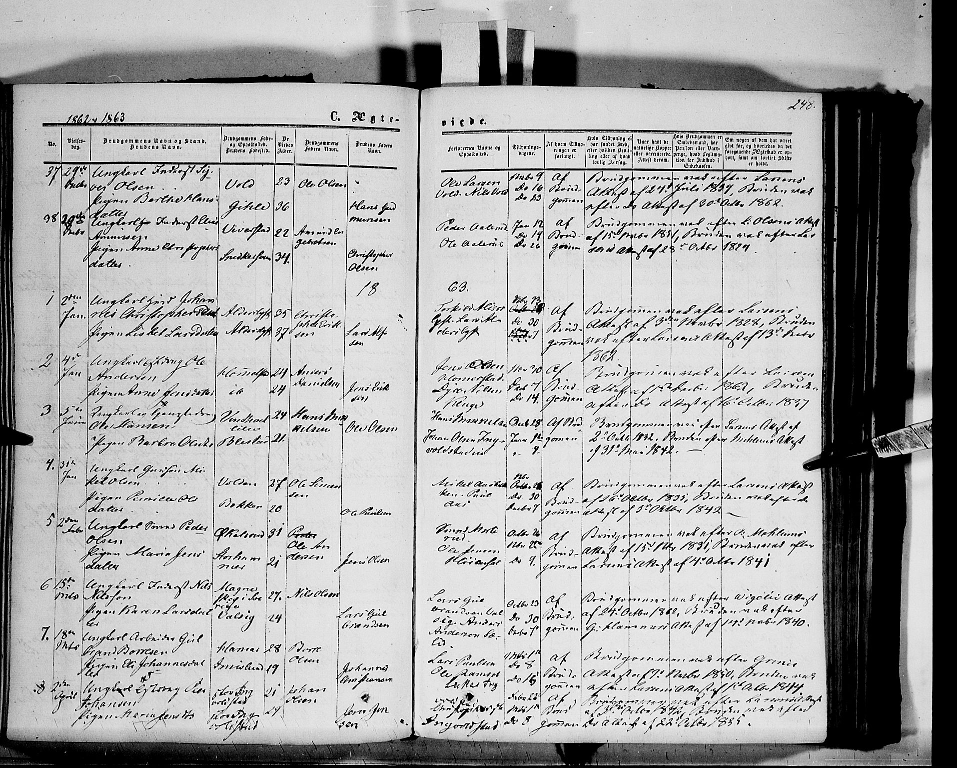Vang prestekontor, Hedmark, SAH/PREST-008/H/Ha/Haa/L0012: Parish register (official) no. 12, 1855-1870, p. 248