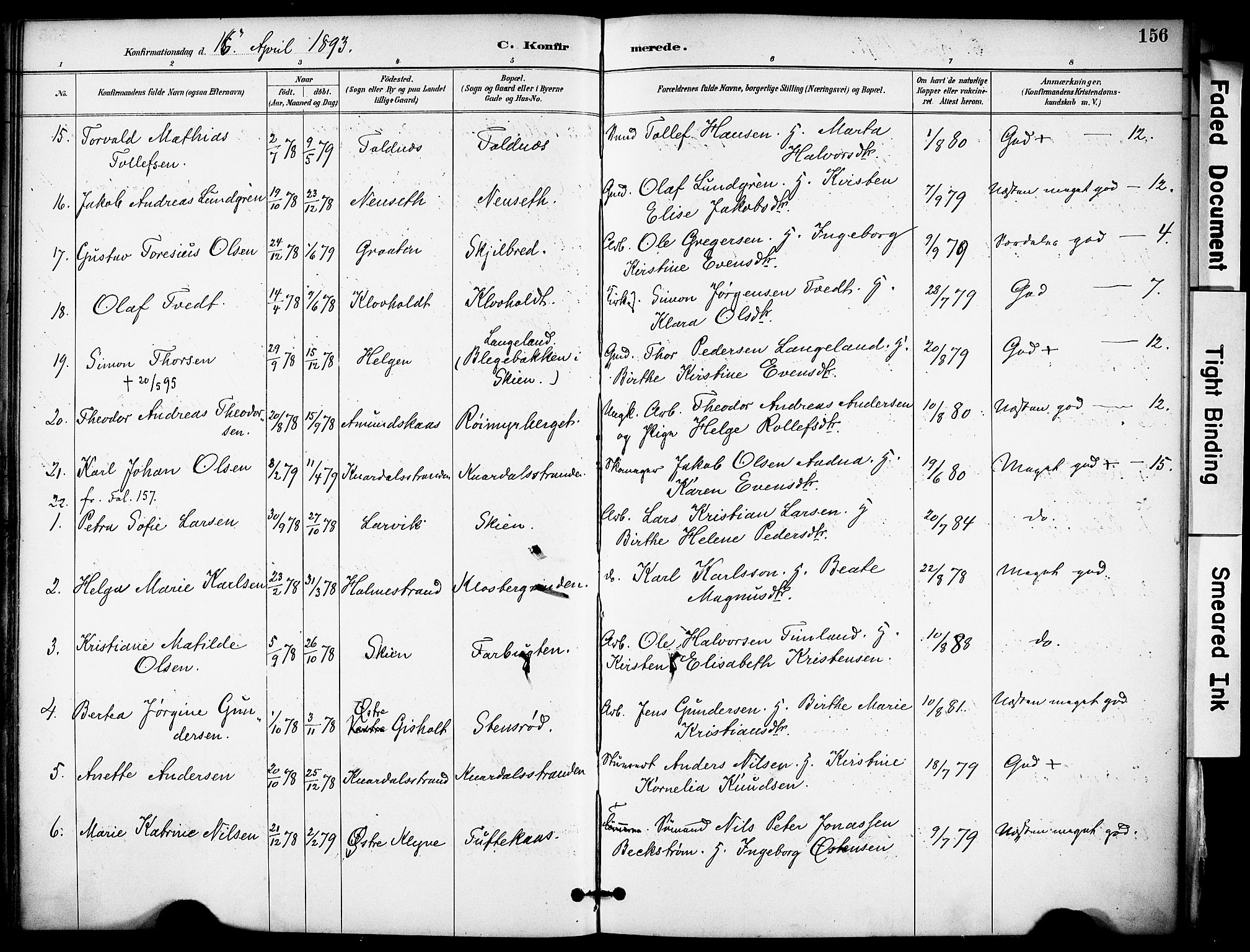 Solum kirkebøker, SAKO/A-306/F/Fa/L0010: Parish register (official) no. I 10, 1888-1898, p. 156