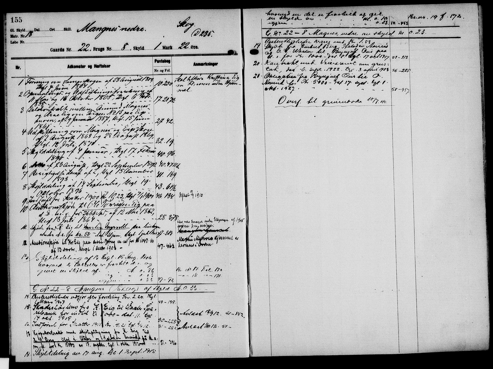 Solør tingrett, AV/SAH-TING-008/H/Ha/Hak/L0002: Mortgage register no. II, 1900-1935, p. 155