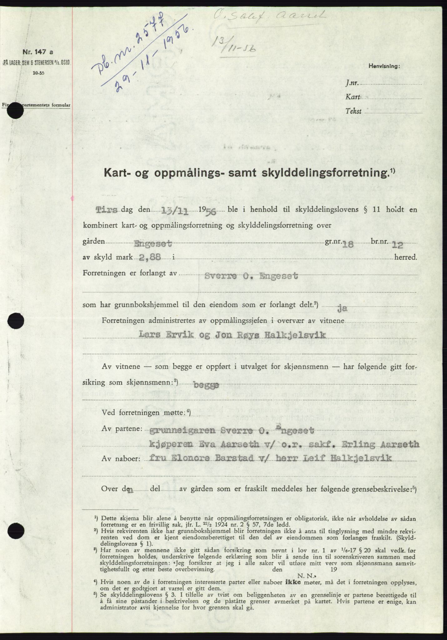 Søre Sunnmøre sorenskriveri, AV/SAT-A-4122/1/2/2C/L0105: Mortgage book no. 31A, 1956-1957, Diary no: : 2577/1956